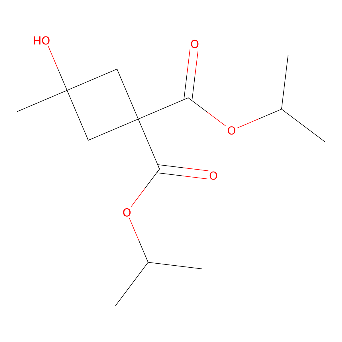 Diisopropyl 3-hydroxy-3-methyl-cyclobutane-1,1-dicarboxylate molecular structure, CAS 2001608-38-2