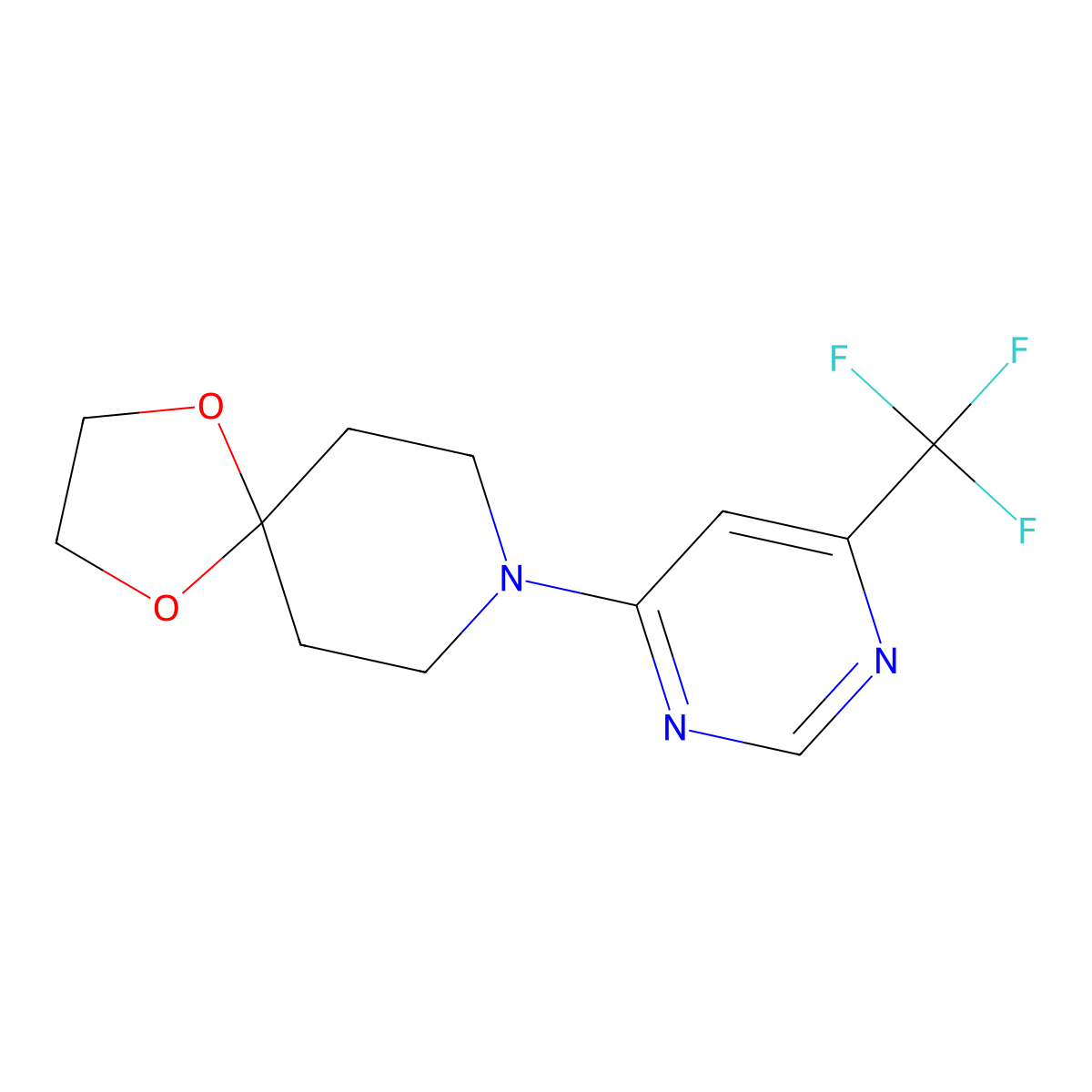8-[6-(Trifluoromethyl)pyrimidin-4-yl]-1,4-dioxa-8-azaspiro[4.5]decane molecular structure, CAS 2001784-04-7