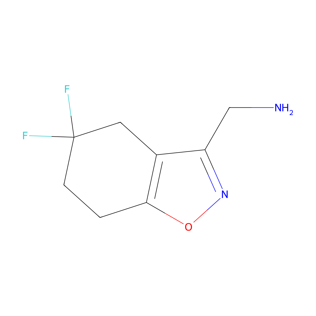 (5,5-Difluoro-4,5,6,7-tetrahydro-1,2-benzoxazol-3-yl)methanamine molecular structure, CAS 2001840-35-1