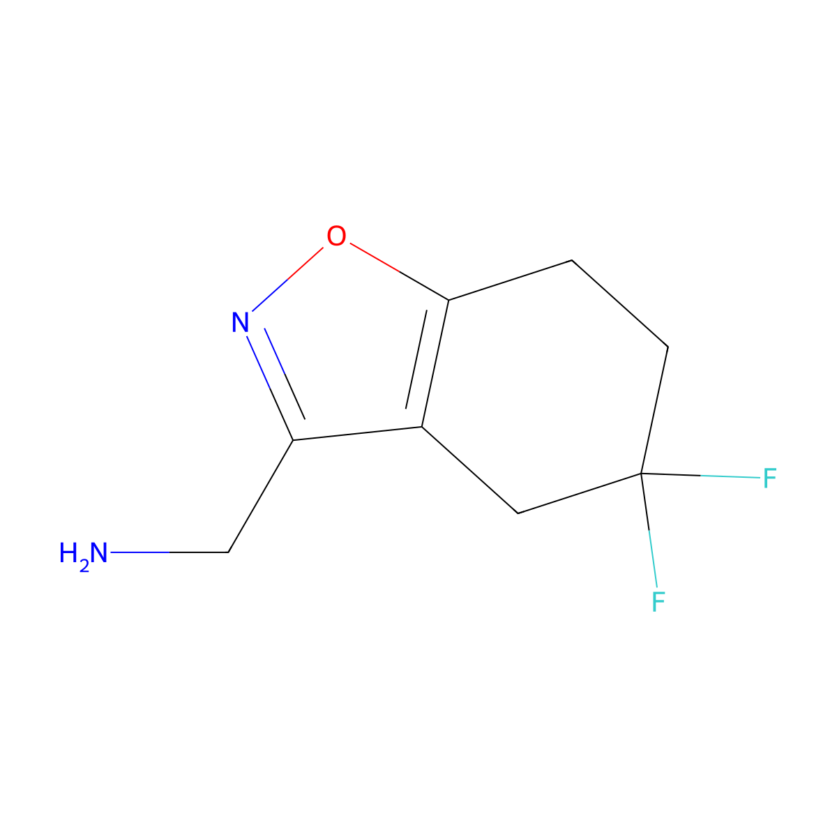 (5,5-Difluoro-4,5,6,7-tetrahydro-1,2-benzoxazol-3-yl)methanamine molecular structure, CAS 2001840-35-1