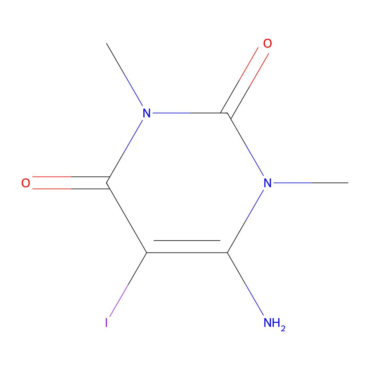6-Amino-5-iodo-1,3-dimethylpyrimidine-2,4(1H,3H)-dione molecular structure, CAS 200190-41-6