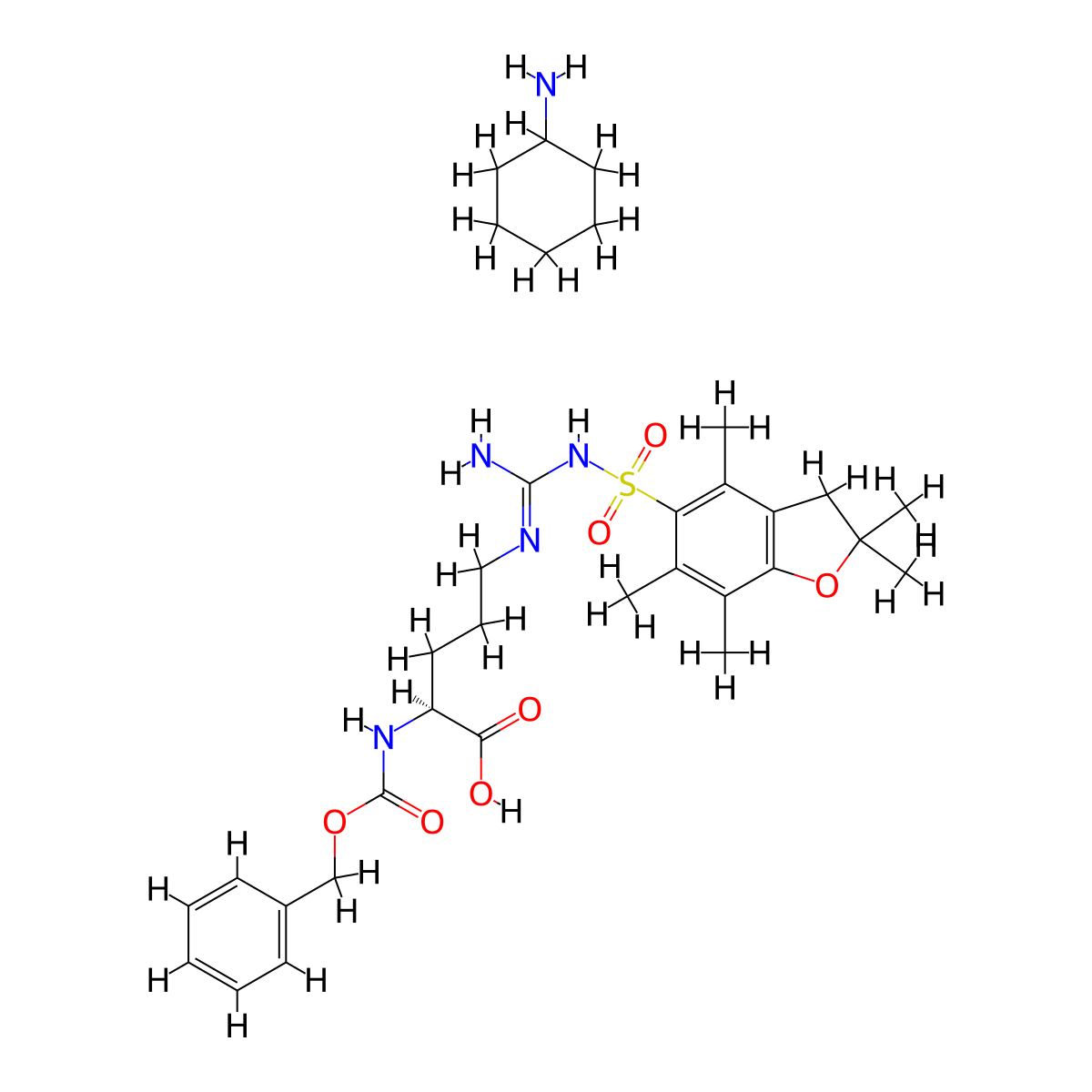 L-Ornithine,N5-((((2,3-dihydro-2,2,4,6,7-pentamethyl-5-benzofuranyl)sulfonyl)amino)iminomethyl)-N2-((phenylmethoxy)carbonyl)-,compd. with cyclohexanamine (1:1) molecular structure, CAS 200190-89-2