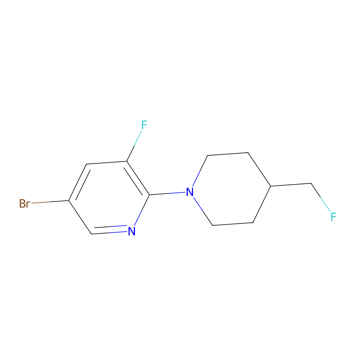 5-Bromo-3-fluoro-2-[4-(fluoromethyl)piperidin-1-yl]pyridine molecular structure, CAS 2002010-24-2