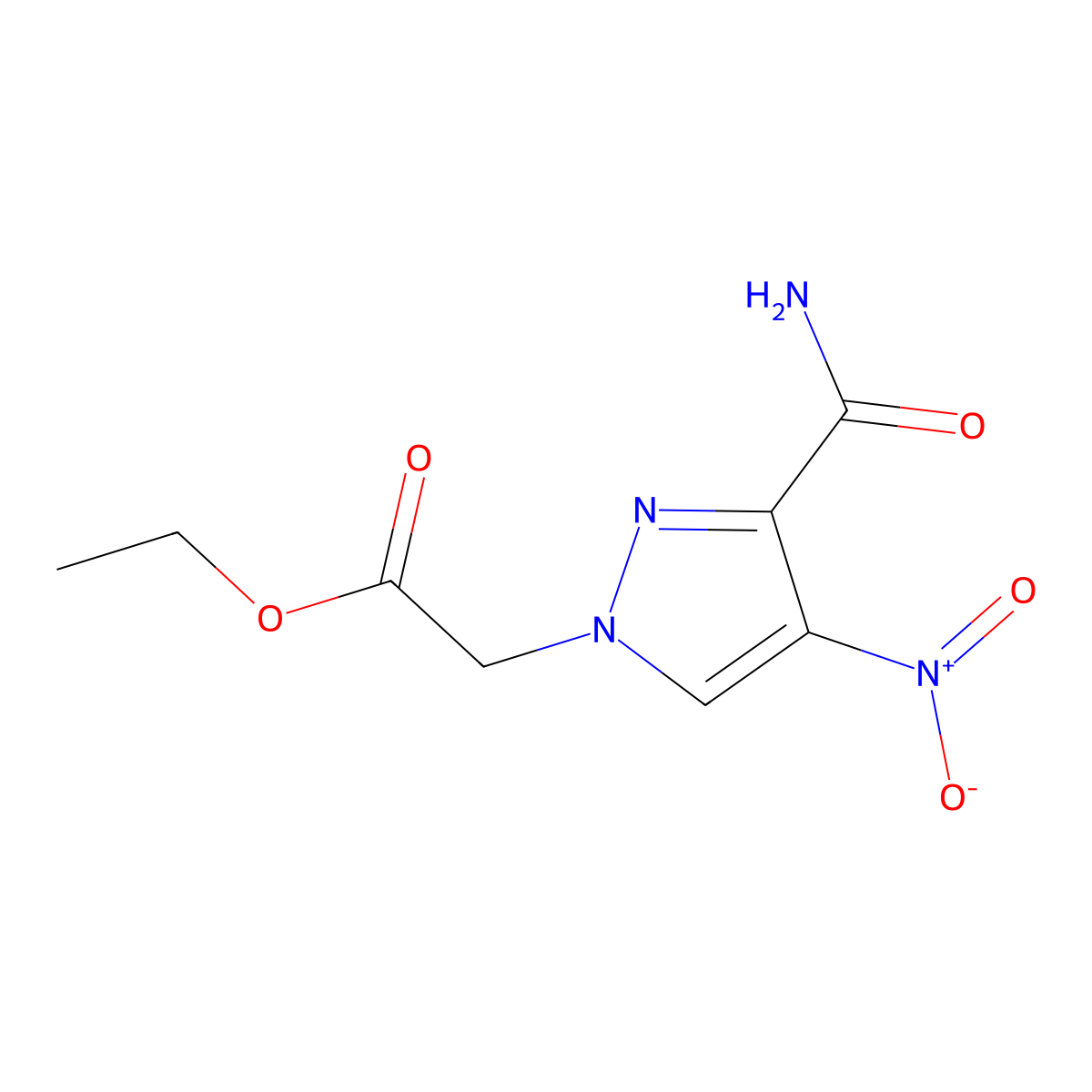 ethyl 2-(3-carbamoyl-4-nitro-1H-pyrazol-1-yl)acetate molecular structure, CAS 2002370-75-2