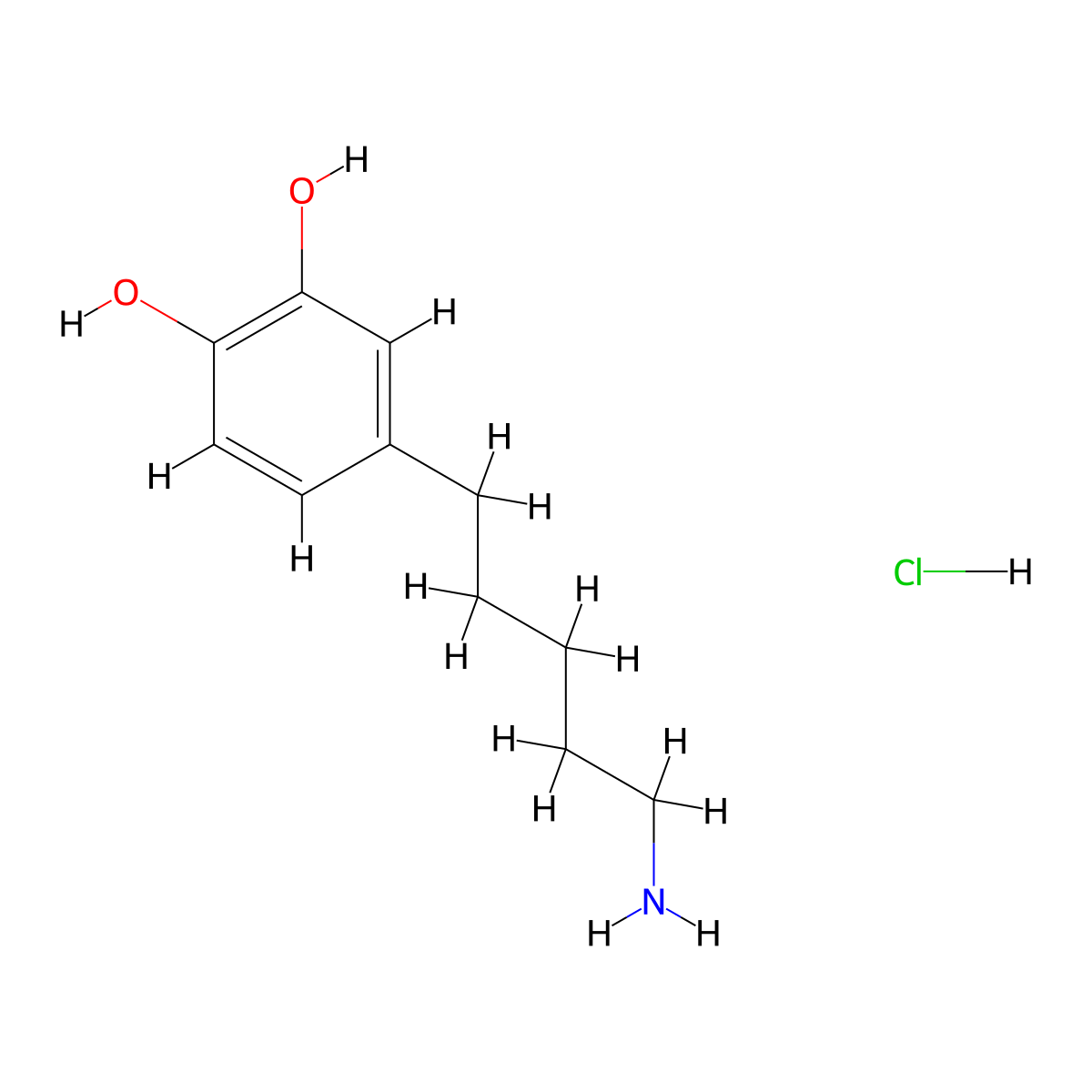 4-(5-Aminopentyl)benzene-1,2-diol hydrochloride molecular structure, CAS 2002410-66-2