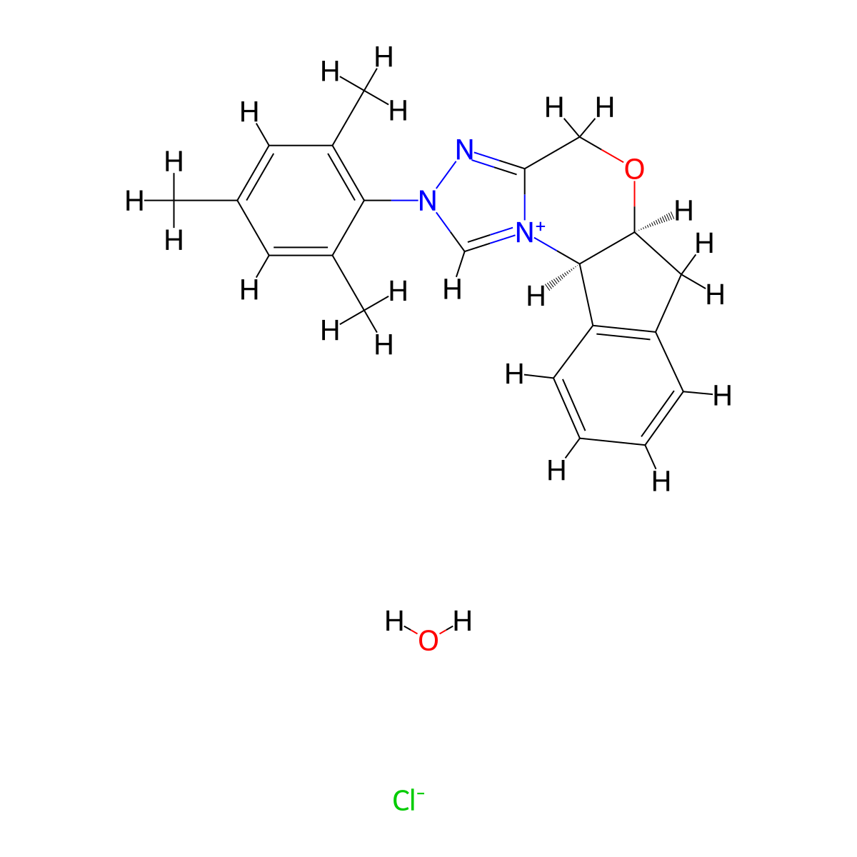 (5aS,10bR)-2-mesityl-4,5a,6,10b-tetrahydroindeno[2,1-b][1,2,4]triazolo[4,3-d][1,4]oxazin-2-ium chloride hydrate molecular structure, CAS 2002470-81-5