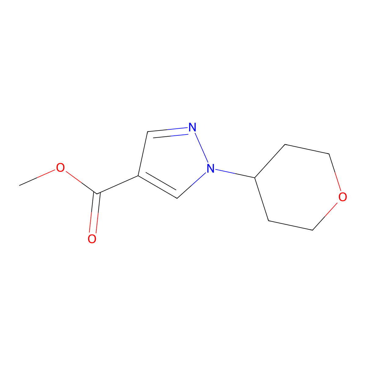 methyl 1-(oxan-4-yl)-1H-pyrazole-4-carboxylate molecular structure, CAS 2002471-77-2