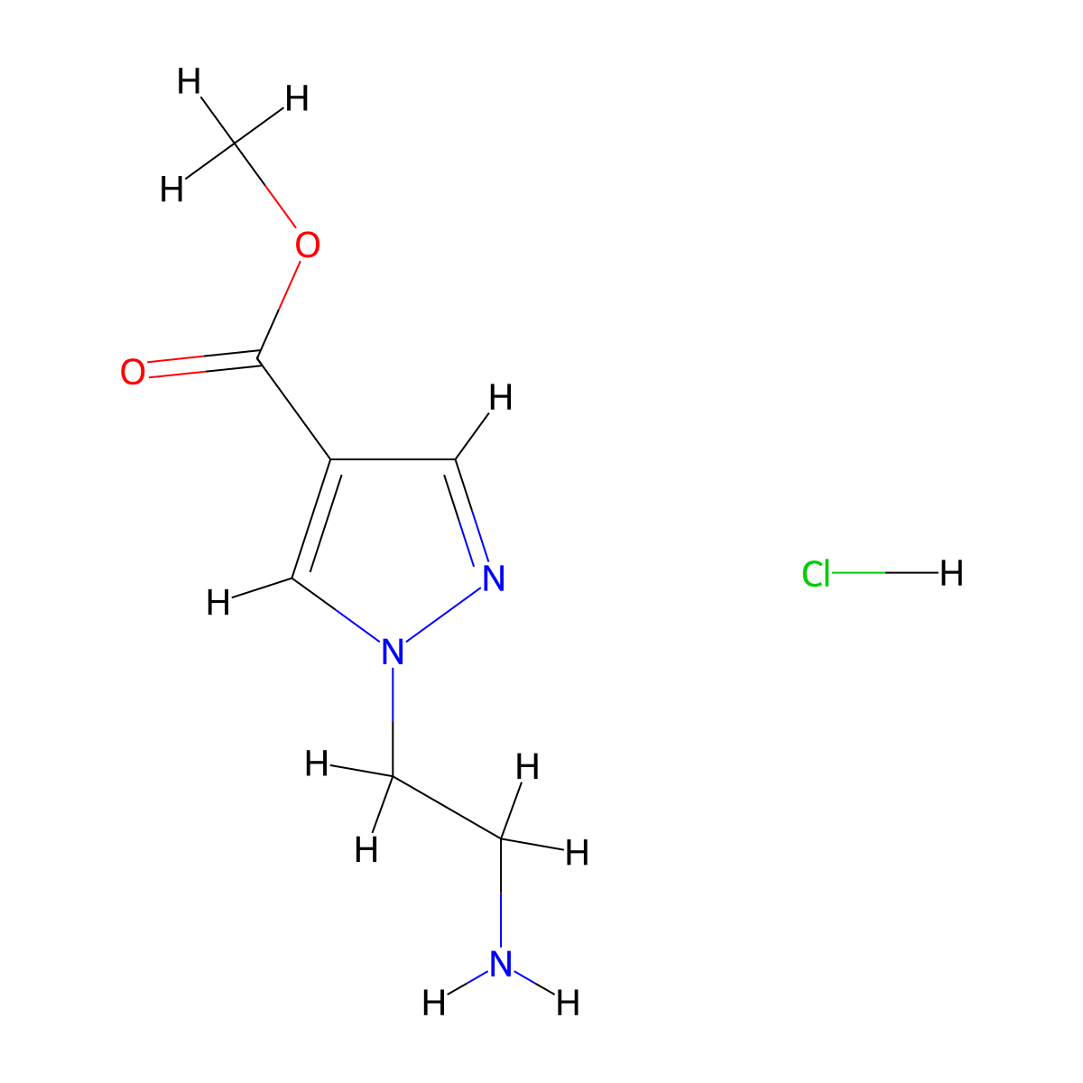 methyl 1-(2-aminoethyl)-1H-pyrazole-4-carboxylate hydrochloride molecular structure, CAS 2002472-92-4