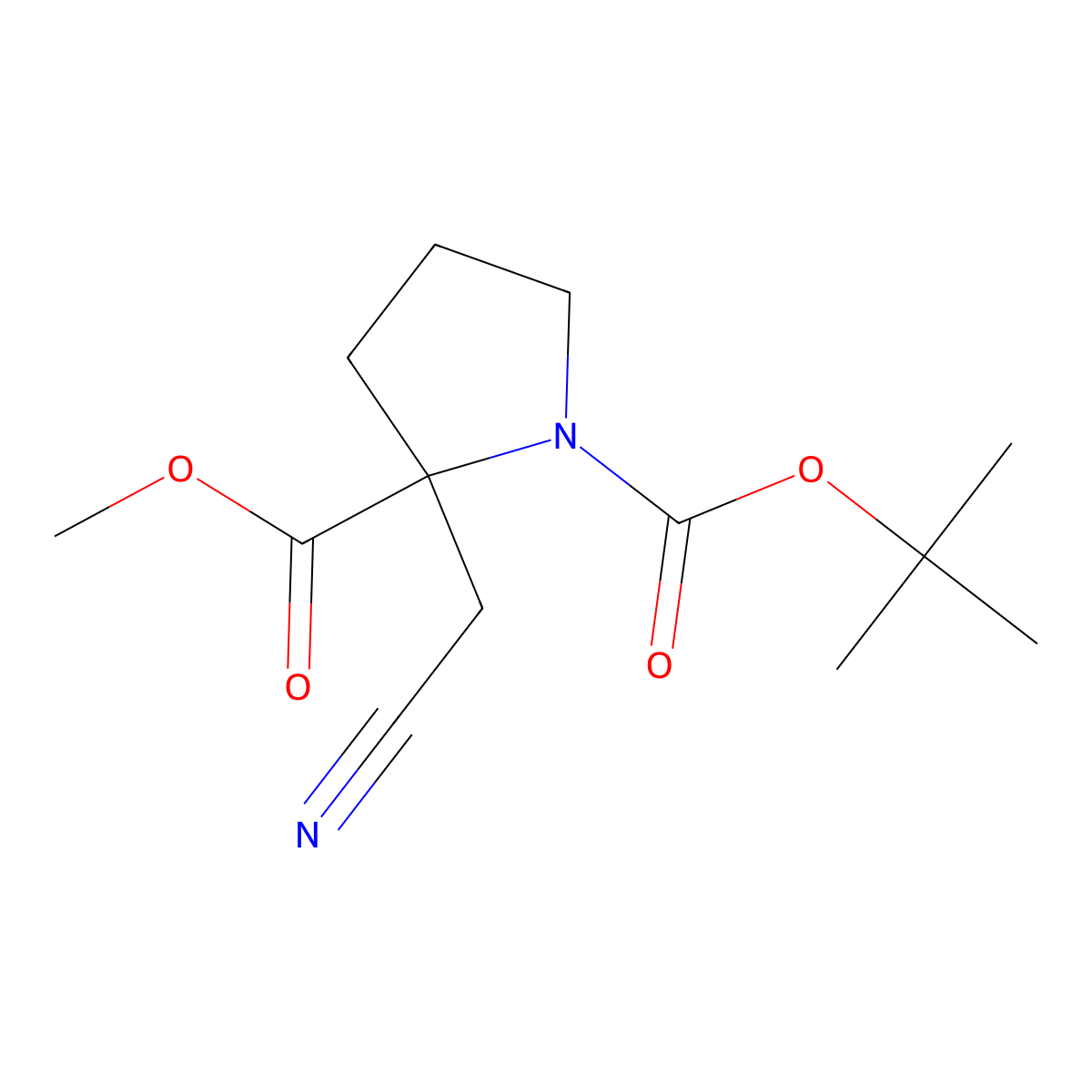 1-Tert-butyl 2-methyl 2-(cyanomethyl)pyrrolidine-1,2-dicarboxylate molecular structure, CAS 2002589-21-9
