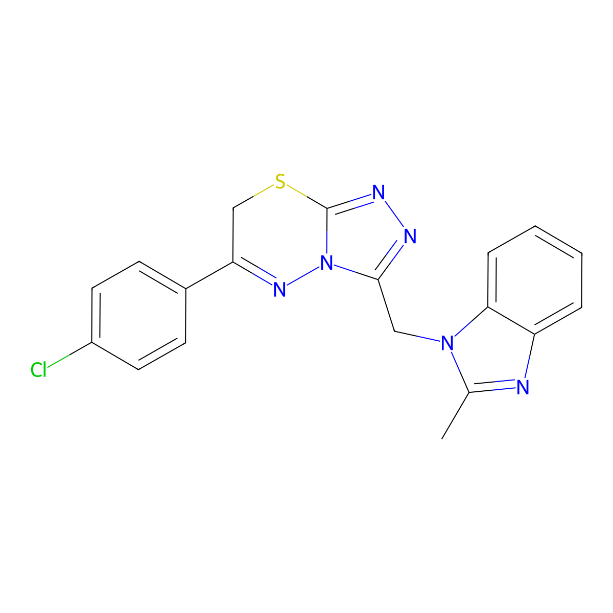 6-(4-chlorophenyl)-3-[(2-methyl-1H-benzimidazol-1-yl)methyl]-7H-[1,2,4]triazolo[3,4-b][1,3,4]thiadiazine molecular structure, CAS 200275-94-1