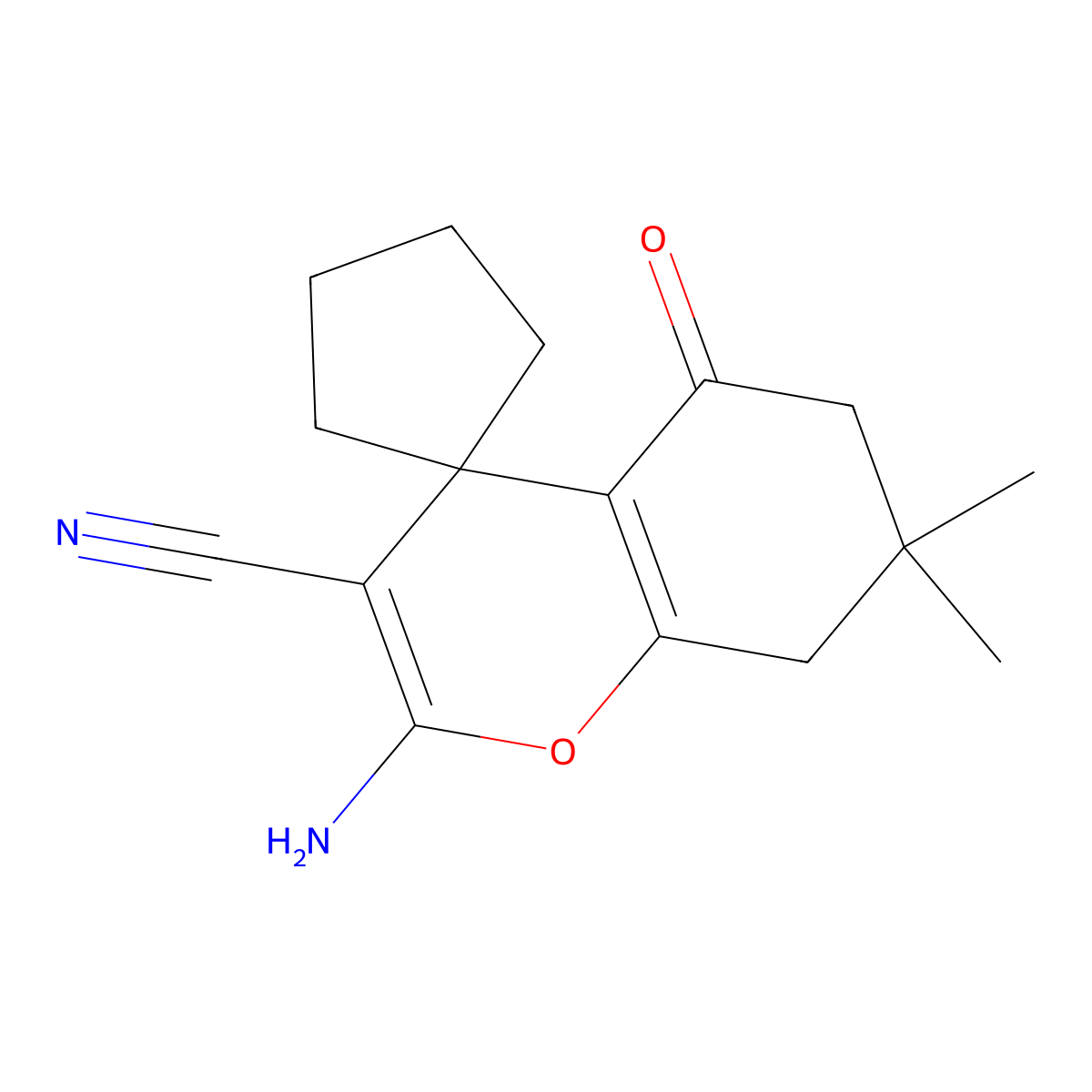 2-Amino-7,7-dimethyl-5-oxospiro[6,8-dihydrochromene-4,1'-cyclopentane]-3-carbonitrile molecular structure, CAS 200276-48-8
