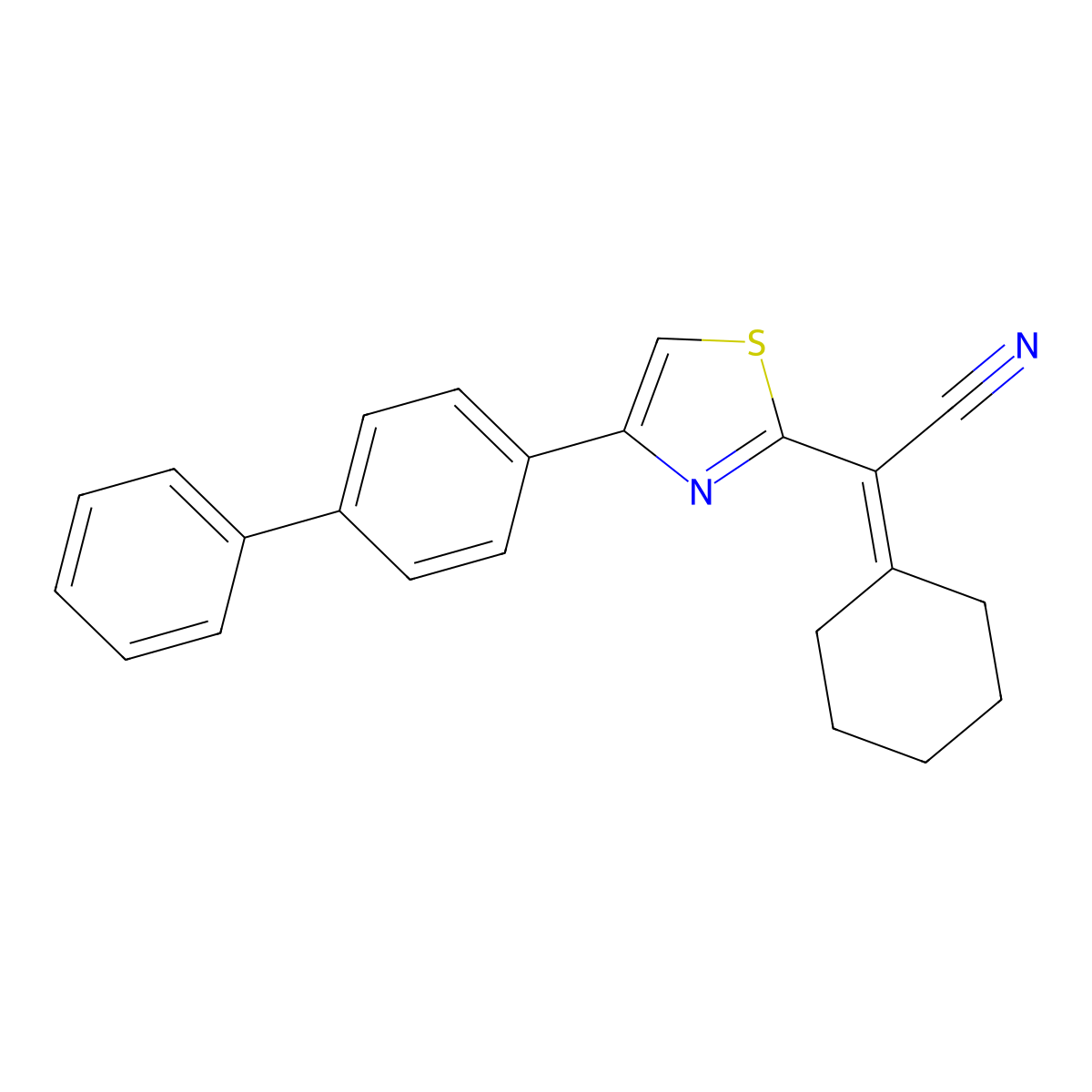 2-Cyclohexylidene-2-[4-(4-phenylphenyl)-1,3-thiazol-2-yl]acetonitrile molecular structure, CAS 200276-51-3