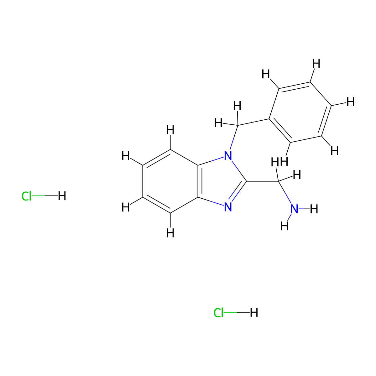 (1-Benzyl-1H-benzo[d]imidazol-2-yl)methanamine dihydrochloride molecular structure, CAS 20028-34-6