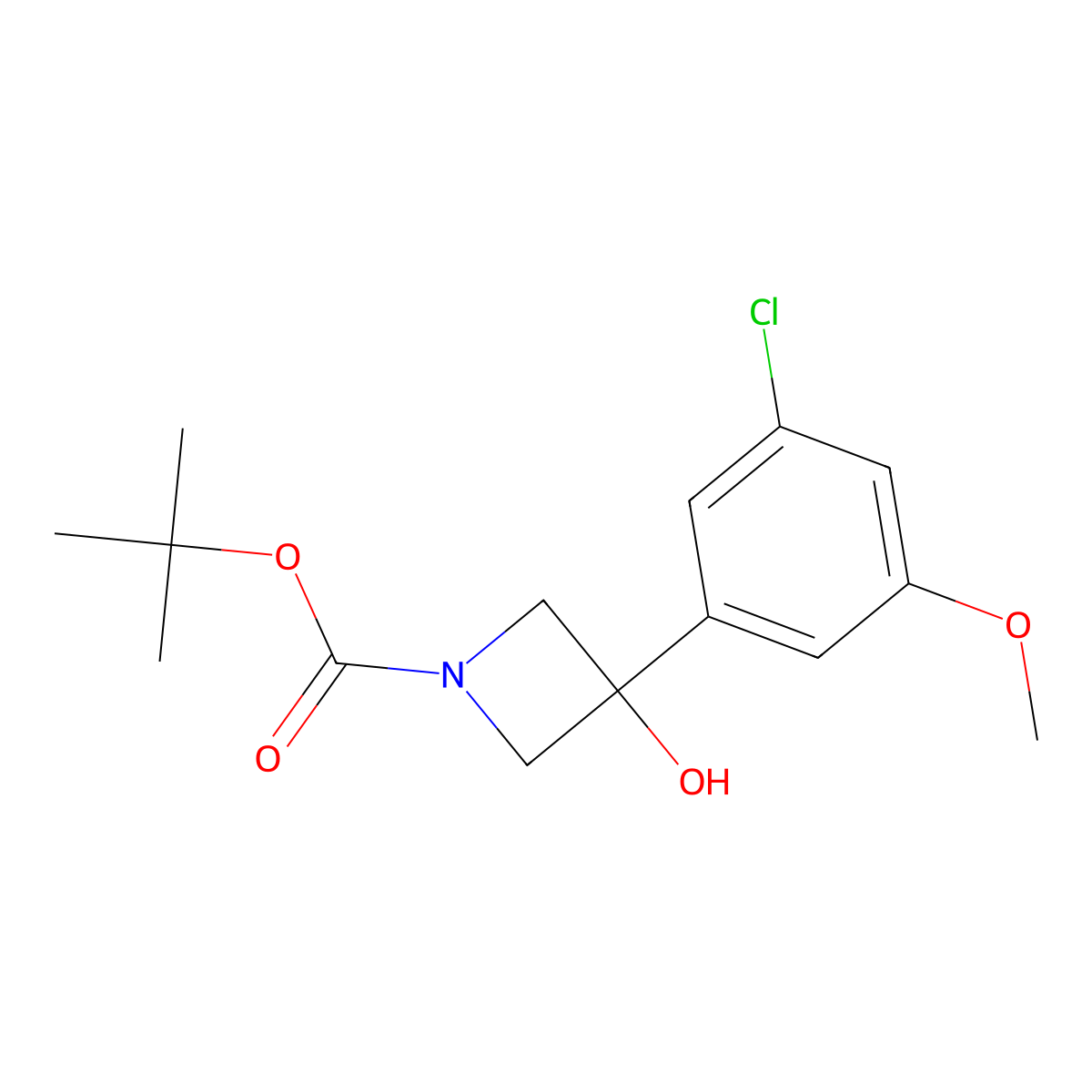 1,1-Dimethylethyl 3-(3-chloro-5-methoxyphenyl)-3-hydroxy-1-azetidinecarboxylate molecular structure, CAS 2002877-93-0