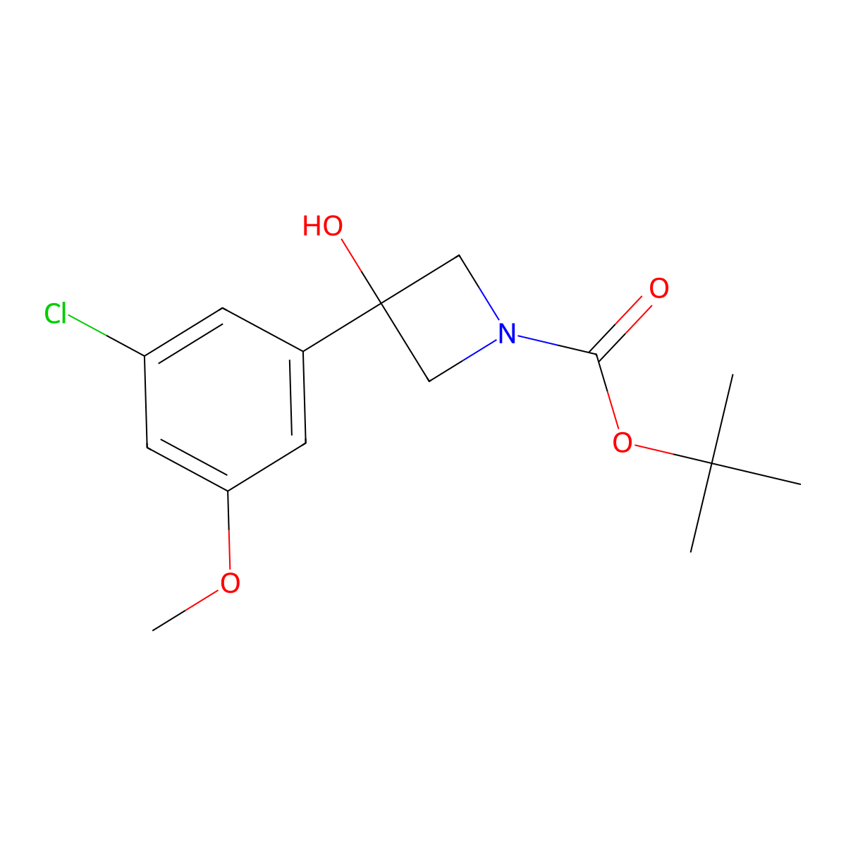 1,1-Dimethylethyl 3-(3-chloro-5-methoxyphenyl)-3-hydroxy-1-azetidinecarboxylate molecular structure, CAS 2002877-93-0