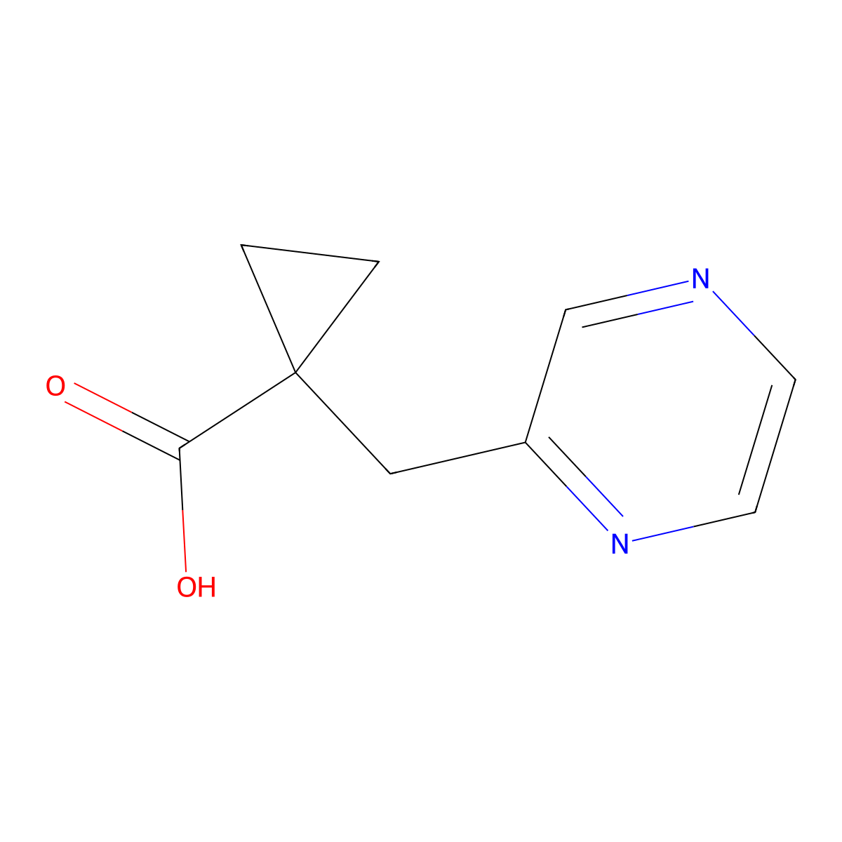 1-(Pyrazin-2-ylmethyl)cyclopropanecarboxylic acid molecular structure, CAS 2002885-24-5