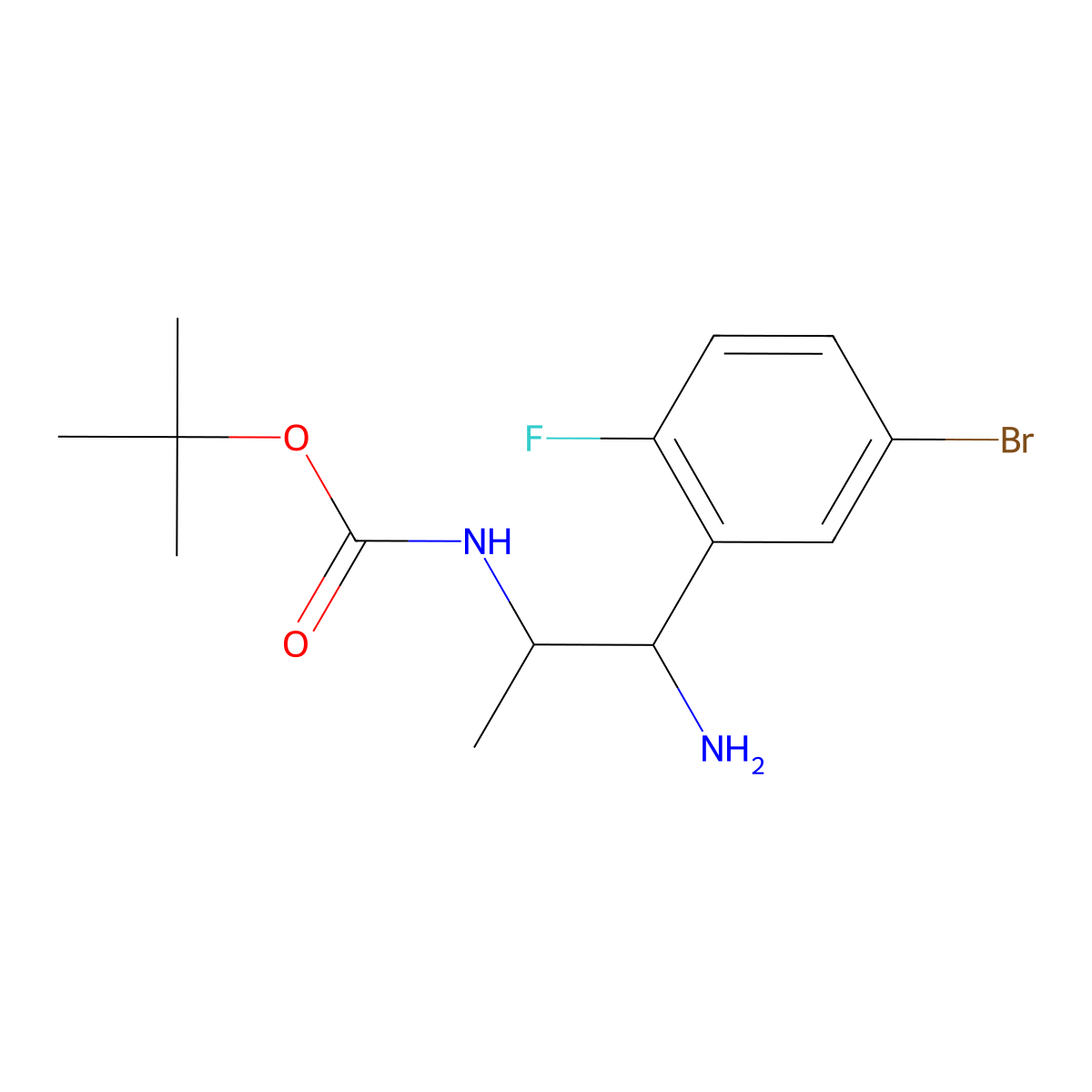 tert-butyl N-[1-amino-1-(5-bromo-2-fluorophenyl)propan-2-yl]carbamate molecular structure, CAS 2003133-91-1