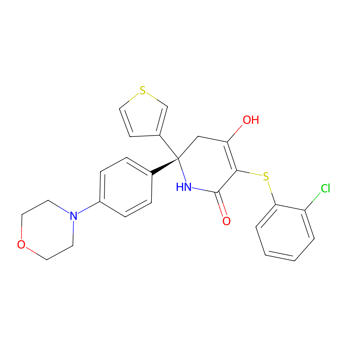 (R)-3-((2-chlorophenyl)thio)-4-hydroxy-6-(4-morpholinophenyl)-6-(thiophen-3-yl)-5,6-dihydropyridin-2(1H)-one molecular structure, CAS 2003234-63-5