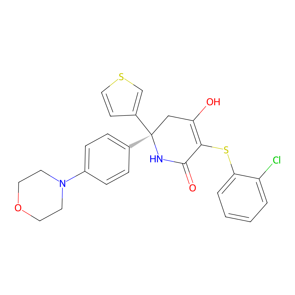 (2S)-5-(2-Chlorophenyl)sulfanyl-4-hydroxy-2-(4-morpholin-4-ylphenyl)-2-thiophen-3-yl-1,3-dihydropyridin-6-one molecular structure, CAS 2003234-64-6