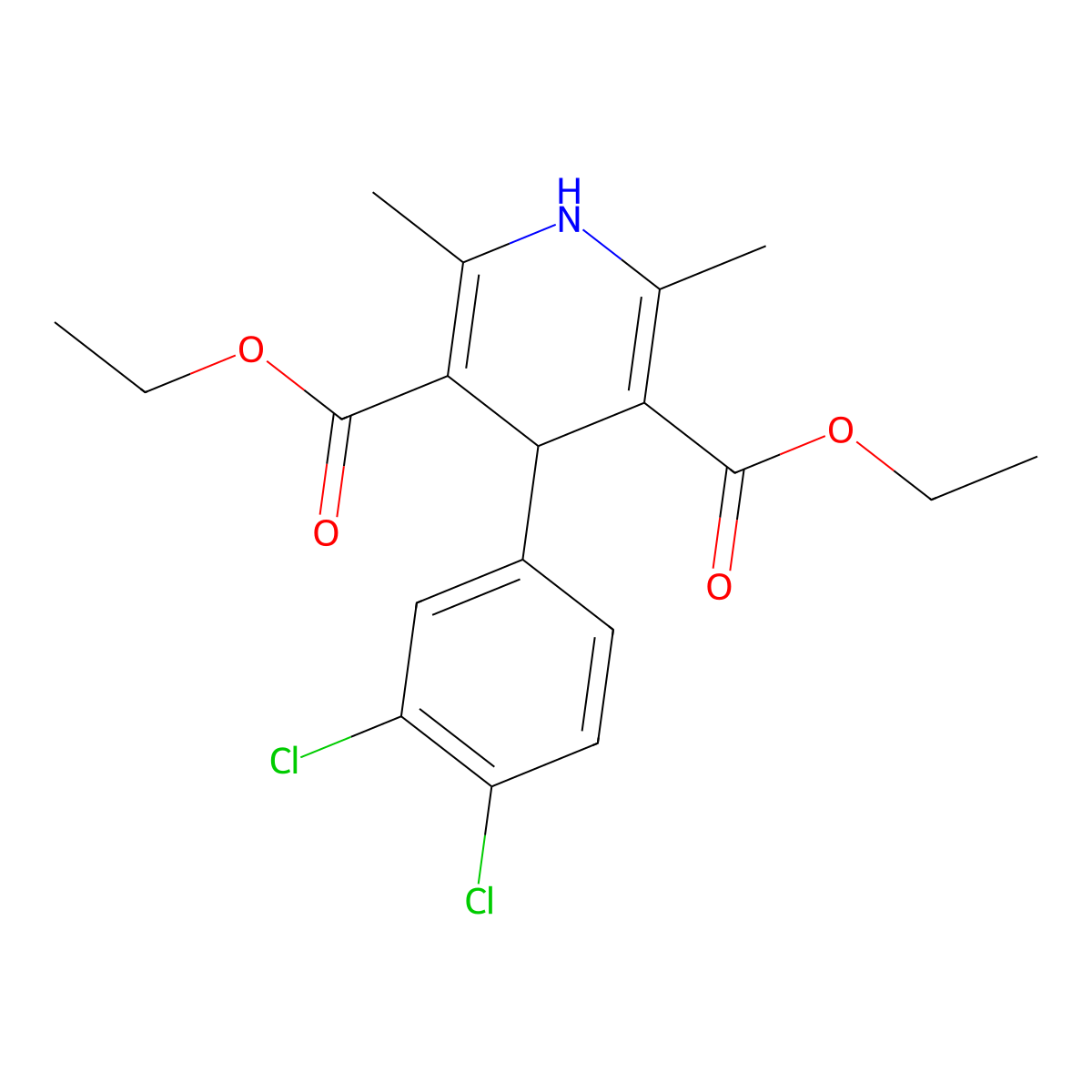 Diethyl 4-(3,4-dichlorophenyl)-2,6-dimethyl-1,4-dihydropyridine-3,5-dicarboxylate molecular structure, CAS 200338-15-4