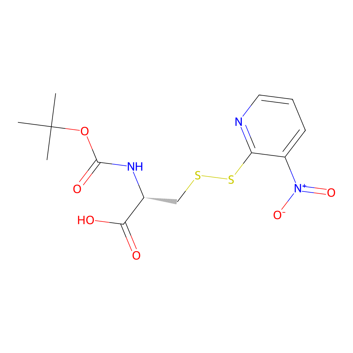 (S)-2-((tert-Butoxycarbonyl)amino)-3-((3-nitropyridin-2-yl)disulfanyl)propanoic acid molecular structure, CAS 200350-73-8