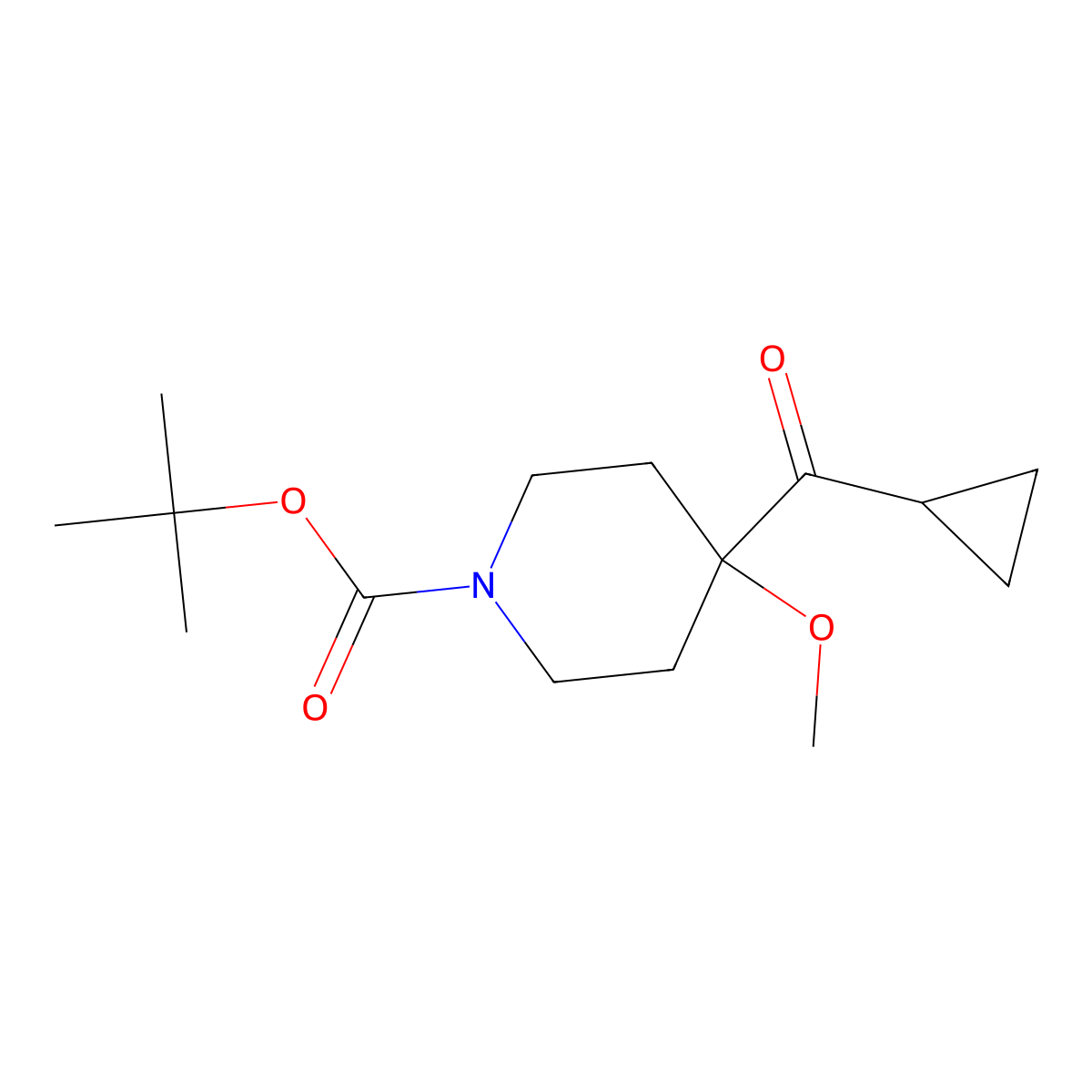 Tert-butyl 4-cyclopropanecarbonyl-4-methoxypiperidine-1-carboxylate molecular structure, CAS 2003530-63-8