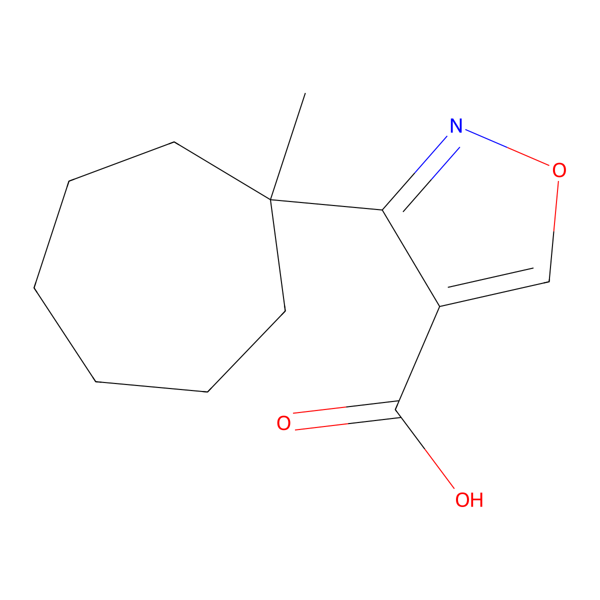 3-(1-Methylcycloheptyl)-1,2-oxazole-4-carboxylic acid molecular structure, CAS 2003575-38-8