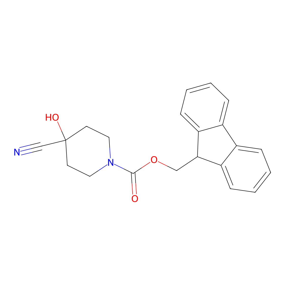 (9H-fluoren-9-yl)methyl 4-cyano-4-hydroxypiperidine-1-carboxylate molecular structure, CAS 2003698-20-0
