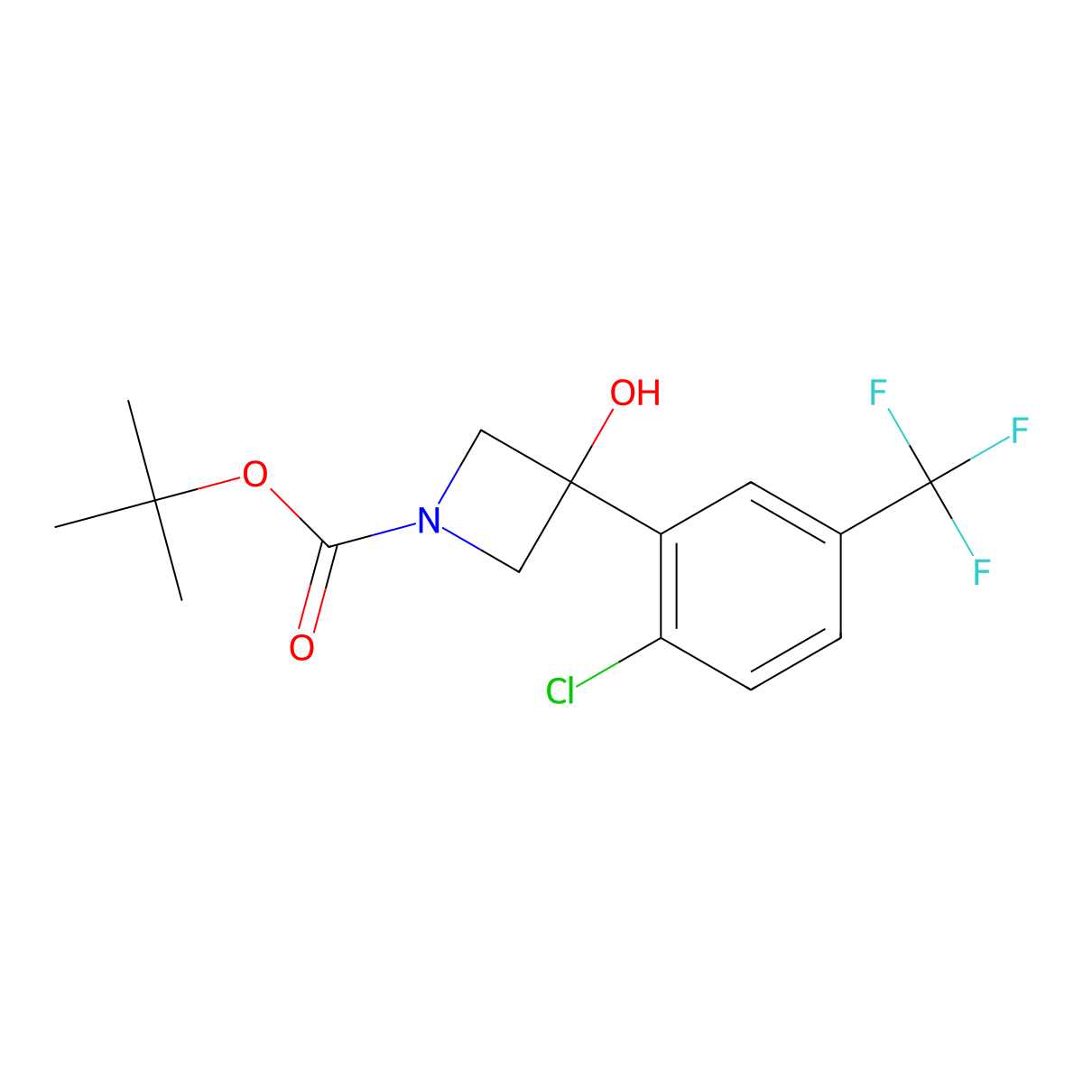 1,1-Dimethylethyl 3-[2-chloro-5-(trifluoromethyl)phenyl]-3-hydroxy-1-azetidin... molecular structure, CAS 2003775-17-3