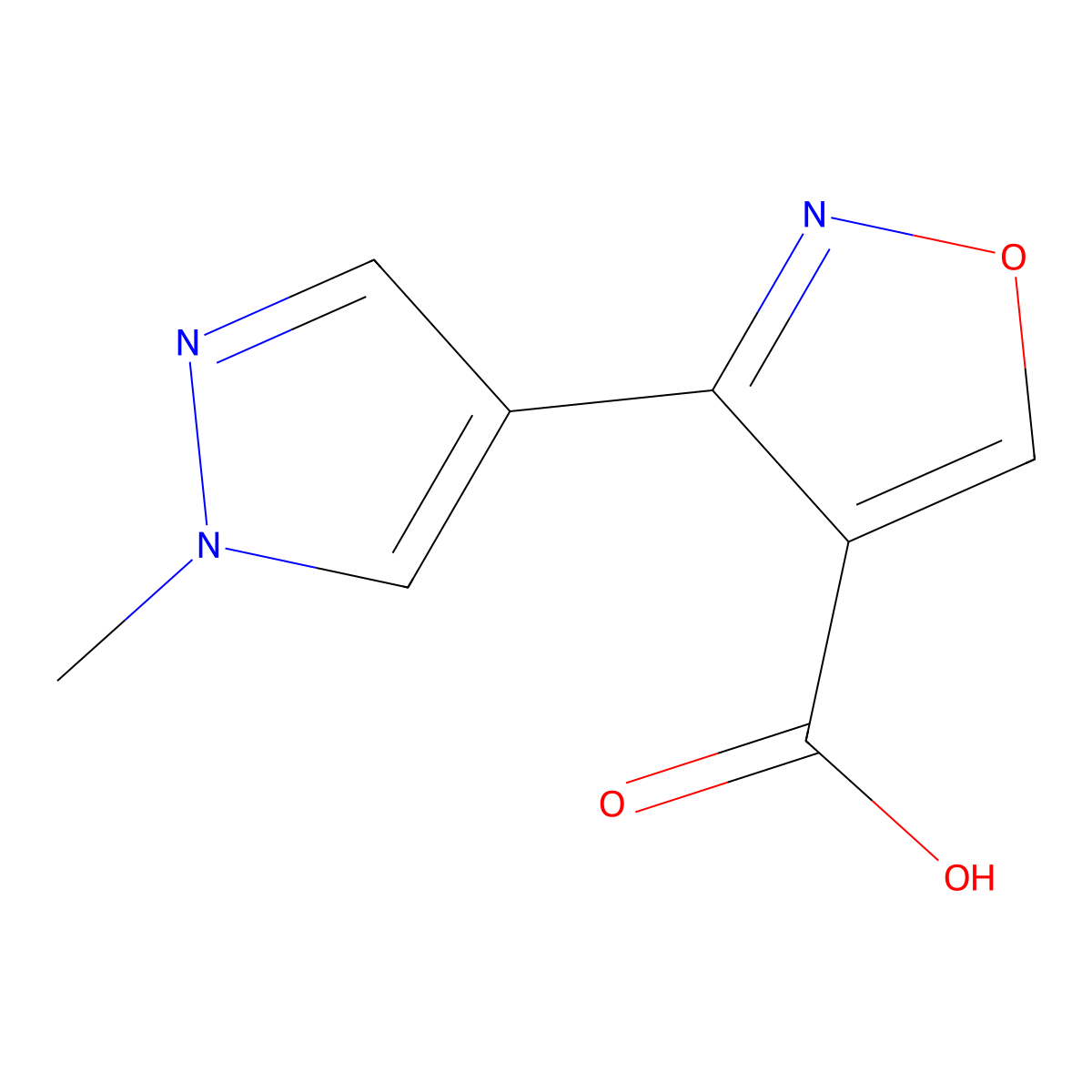 3-(1-methyl-1H-pyrazol-4-yl)-1,2-oxazole-4-carboxylic acid molecular structure, CAS 2003835-30-9