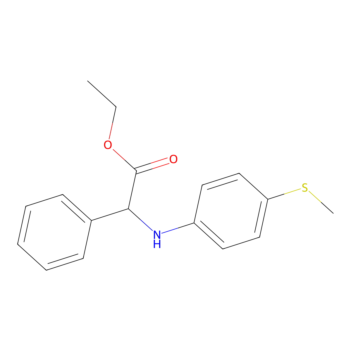 Ethyl 2-{[4-(methylsulfanyl)phenyl]amino}-2-phenylacetate molecular structure, CAS 200404-08-6
