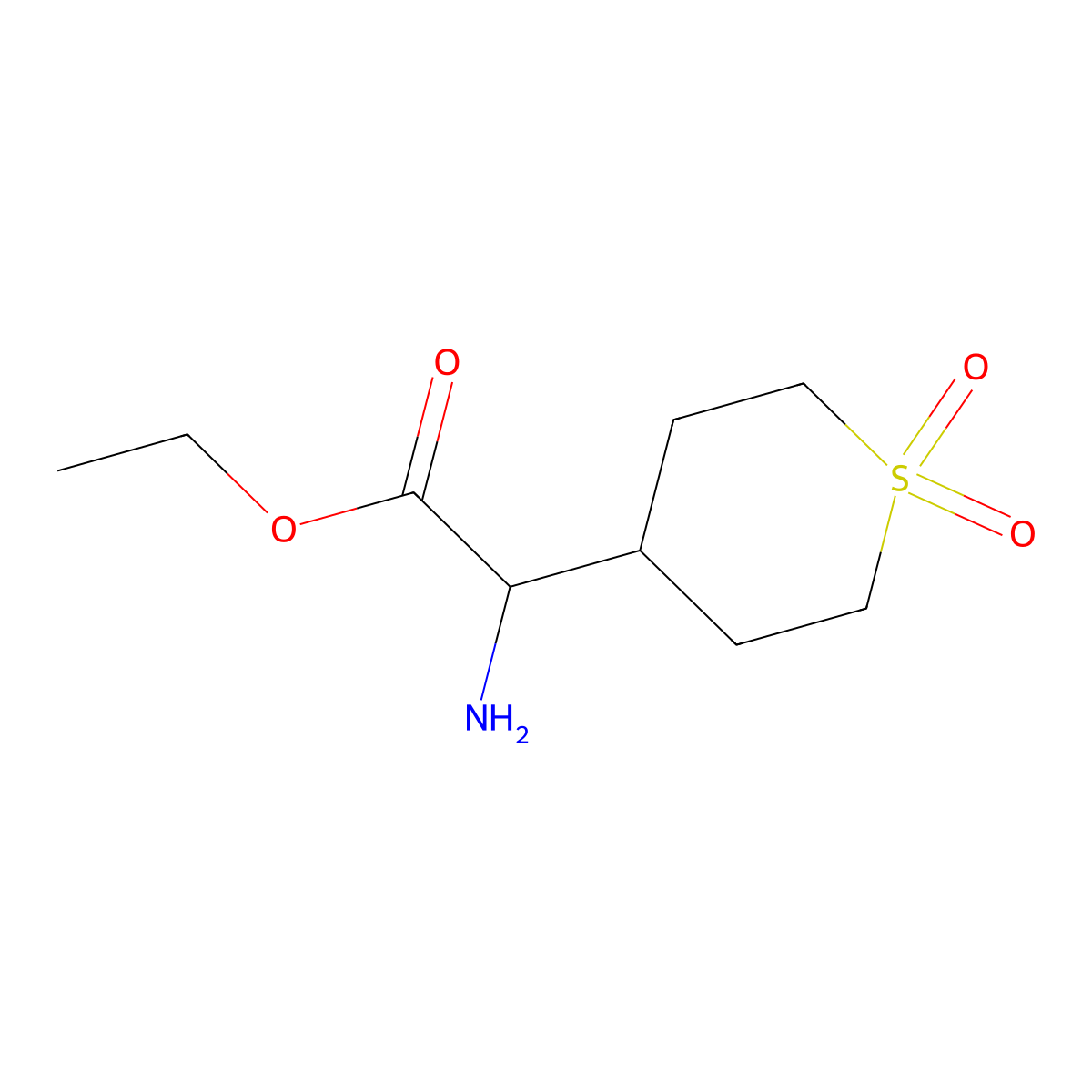 Ethyl 2-amino-2-(1,1-dioxo-1lambda6-thian-4-yl)acetate molecular structure, CAS 2004119-38-2