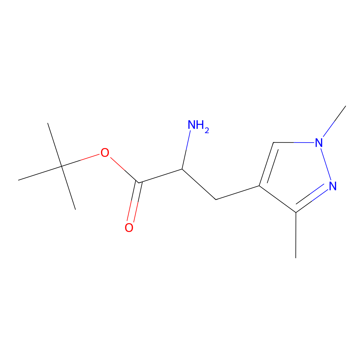tert-butyl 2-amino-3-(1,3-dimethyl-1H-pyrazol-4-yl)propanoate molecular structure, CAS 2004153-38-0