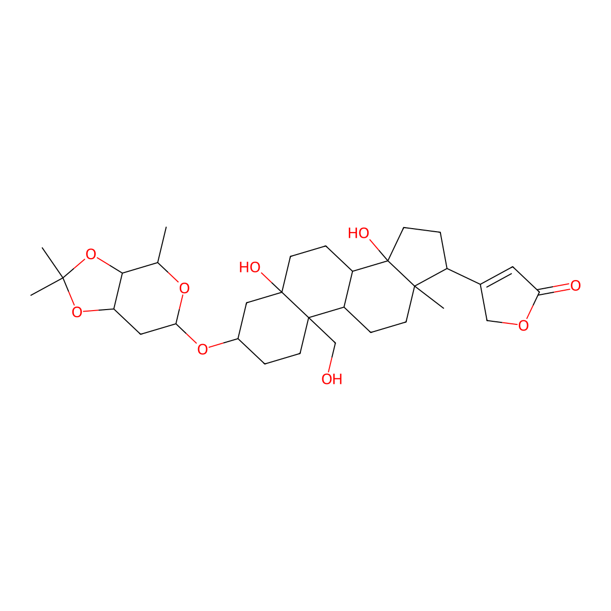 3-((2,6-Dideoxy-3,4-O-(1-methylethylidene)hexopyranosyl)oxy)-5,14,19-trihydroxycard-20(22)-enolide molecular structure, CAS 20045-26-5
