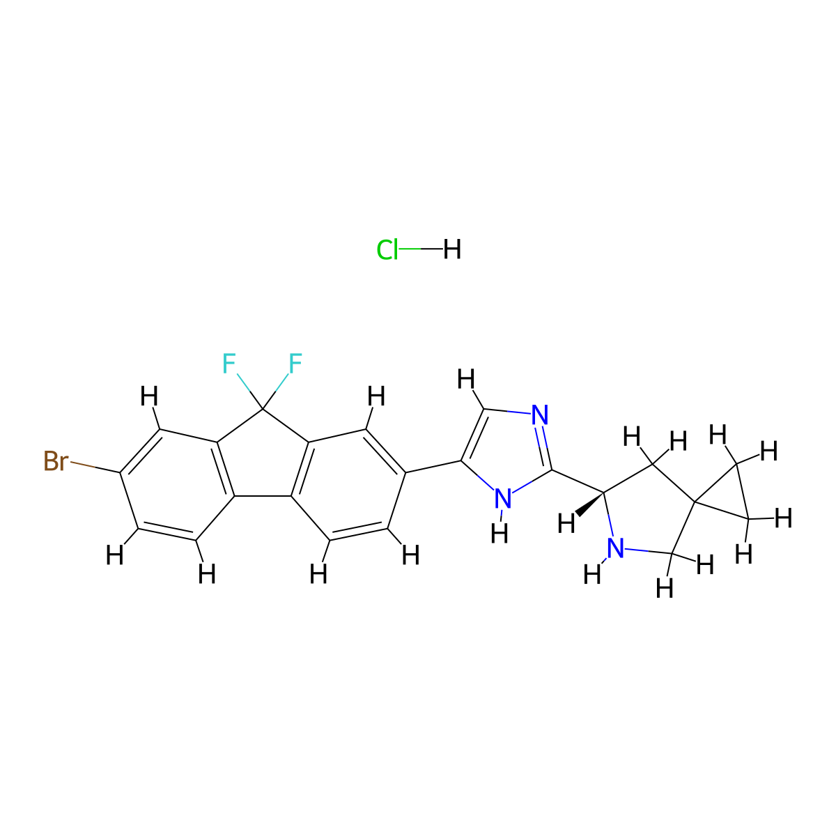 (S)-6-(5-(7-bromo-9,9-difluoro-9H-fluoren-2-yl)-1H-imidazol-2-yl)-5-azaspiro[2.4]heptane hydrochloride molecular structure, CAS 2004675-25-4