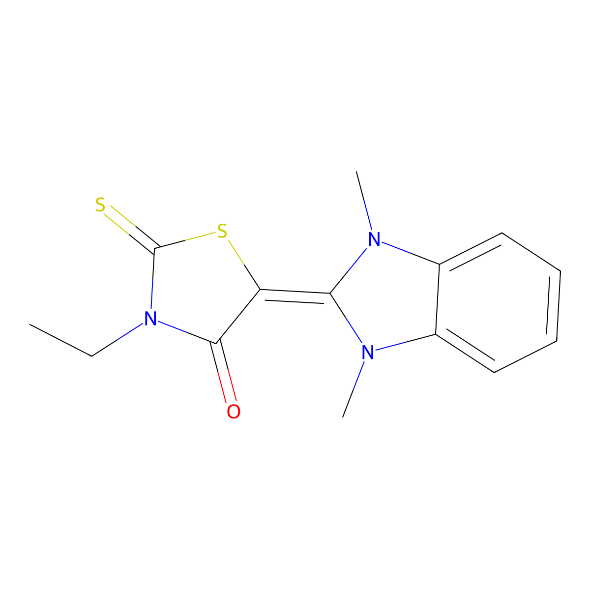 5-(1,3-dimethyl-2,3-dihydro-1H-1,3-benzodiazol-2-ylidene)-3-ethyl-2-sulfanylidene-1,3-thiazolidin-4-one molecular structure, CAS 20048-70-8