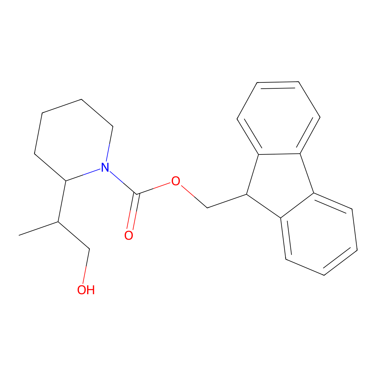 (9H-fluoren-9-yl)methyl 2-(1-hydroxypropan-2-yl)piperidine-1-carboxylate molecular structure, CAS 2005068-74-4