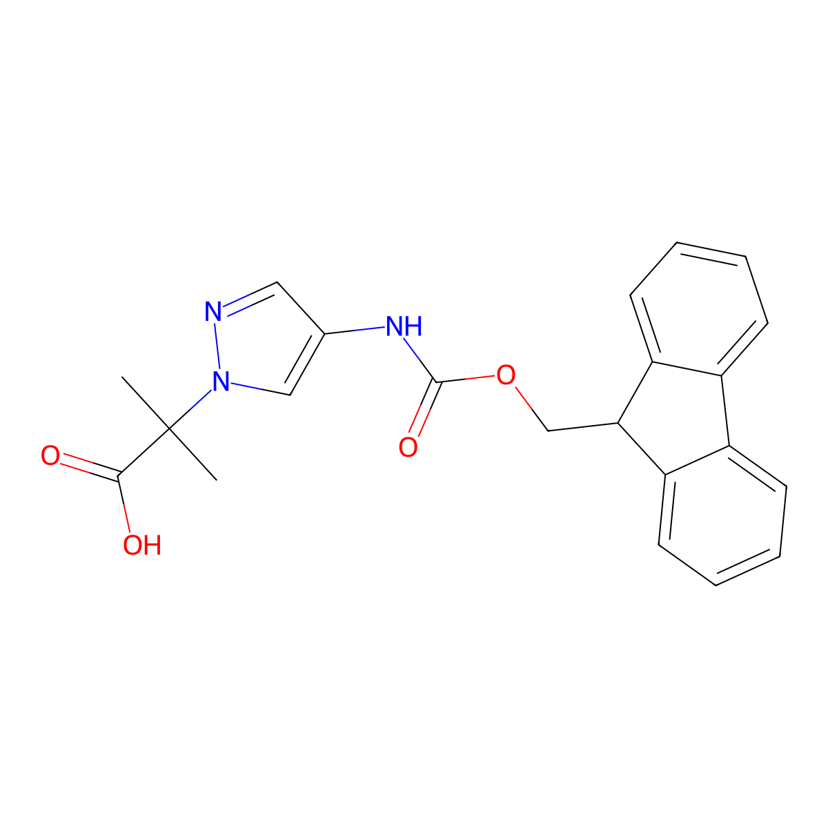 2-[4-({[(9H-fluoren-9-yl)methoxy]carbonyl}amino)-1H-pyrazol-1-yl]-2-methylpropanoic acid molecular structure, CAS 2005246-00-2