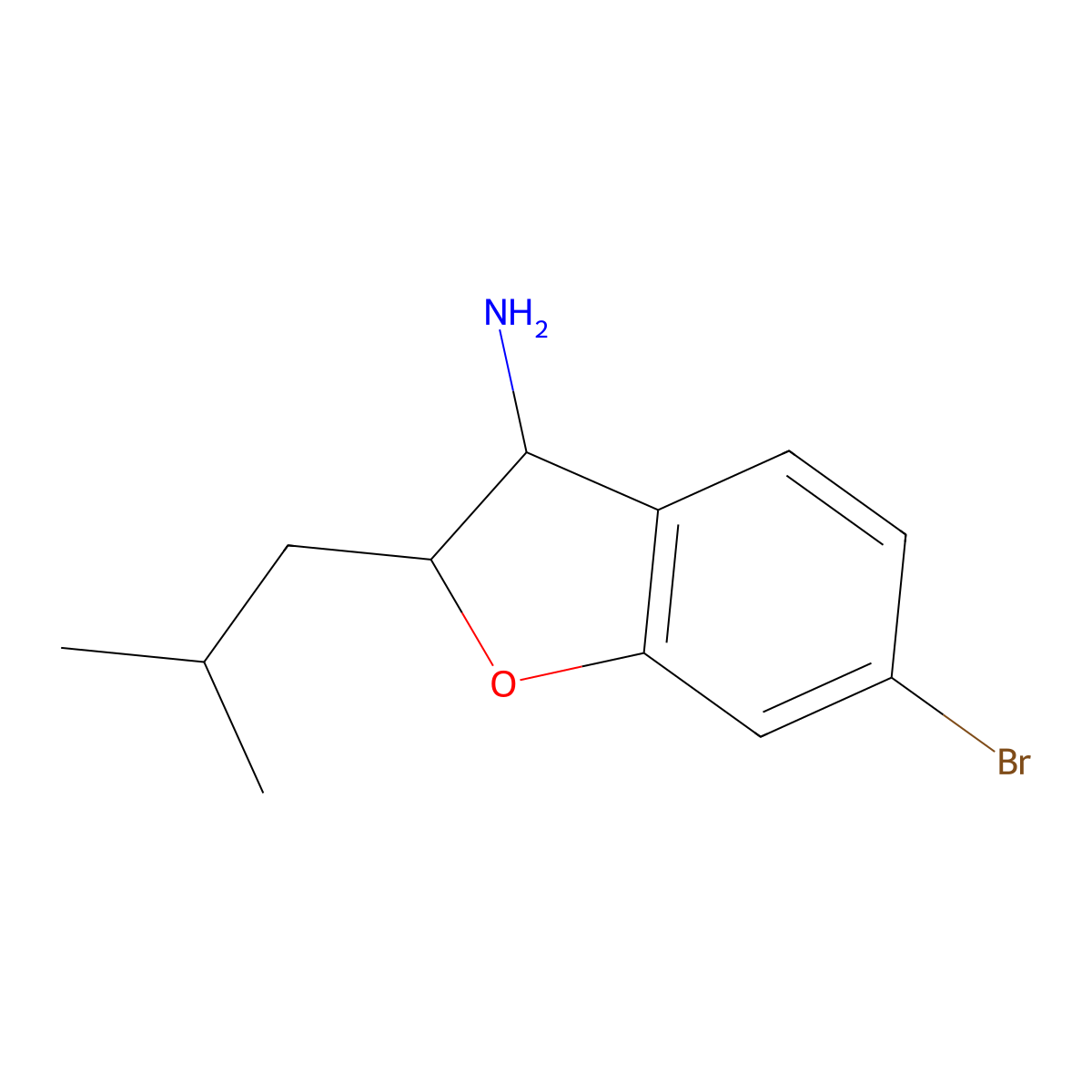 6-Bromo-2-(2-methylpropyl)-2,3-dihydro-1-benzofuran-3-amine molecular structure, CAS 2005320-95-4