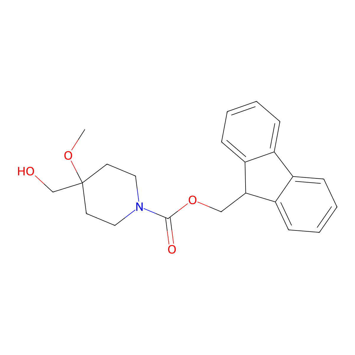 (9H-fluoren-9-yl)methyl 4-(hydroxymethyl)-4-methoxypiperidine-1-carboxylate molecular structure, CAS 2005393-04-2