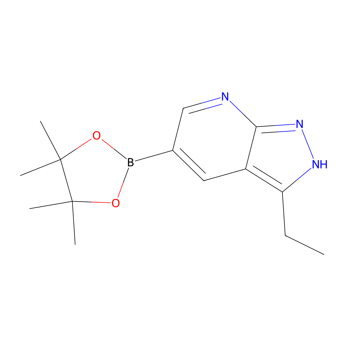 3-Ethyl-5-(4,4,5,5-tetramethyl-1,3,2-dioxaborolan-2-yl)-1H-pyrazolo[3,4-b]pyridine molecular structure, CAS 2005430-89-5