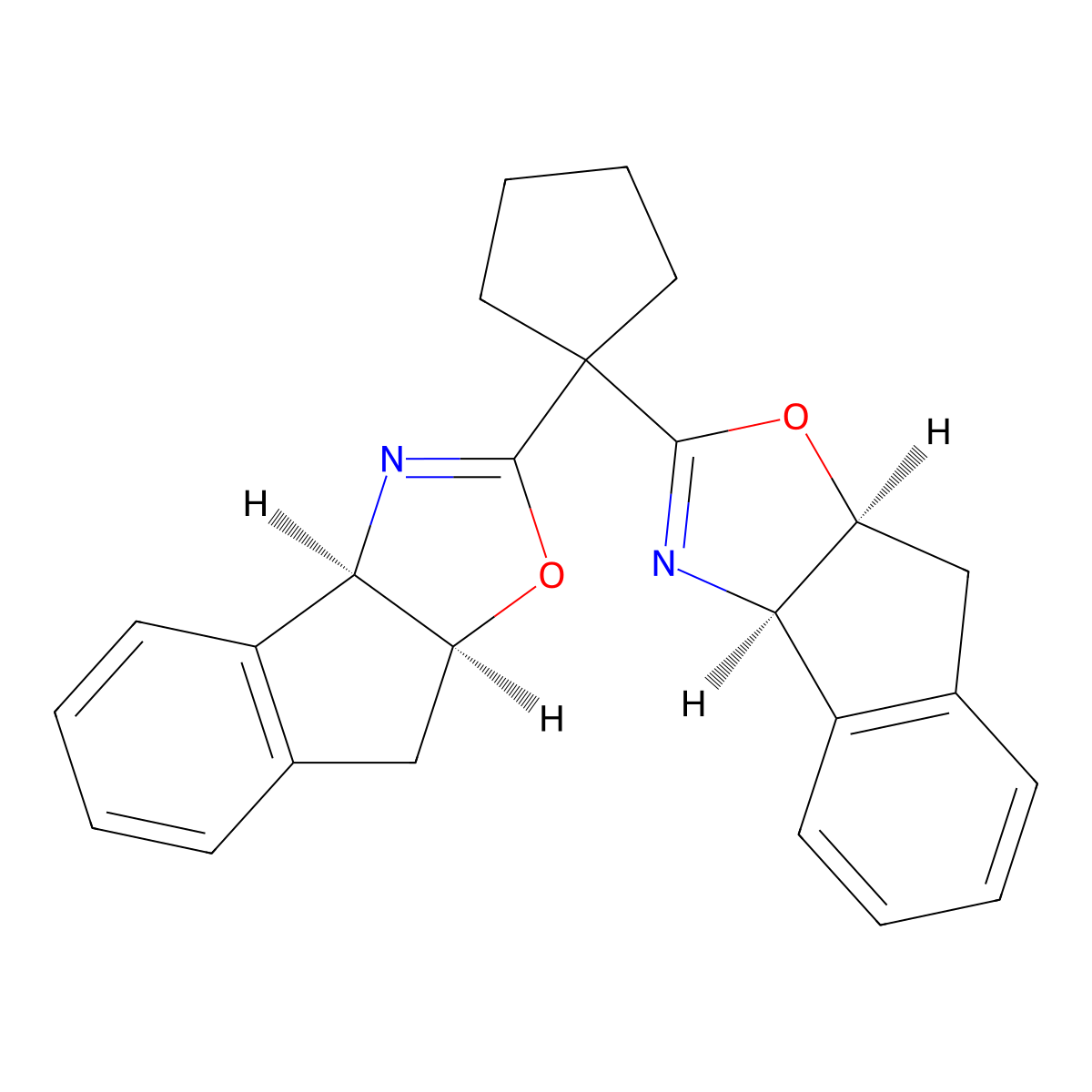 (3aR,3'aR,8aS,8'aS)-2,2'-Cyclopentylidenebis[3a,8a-dihydr o-8H-indeno[1,2-d]oxazole] molecular structure, CAS 2005443-90-1