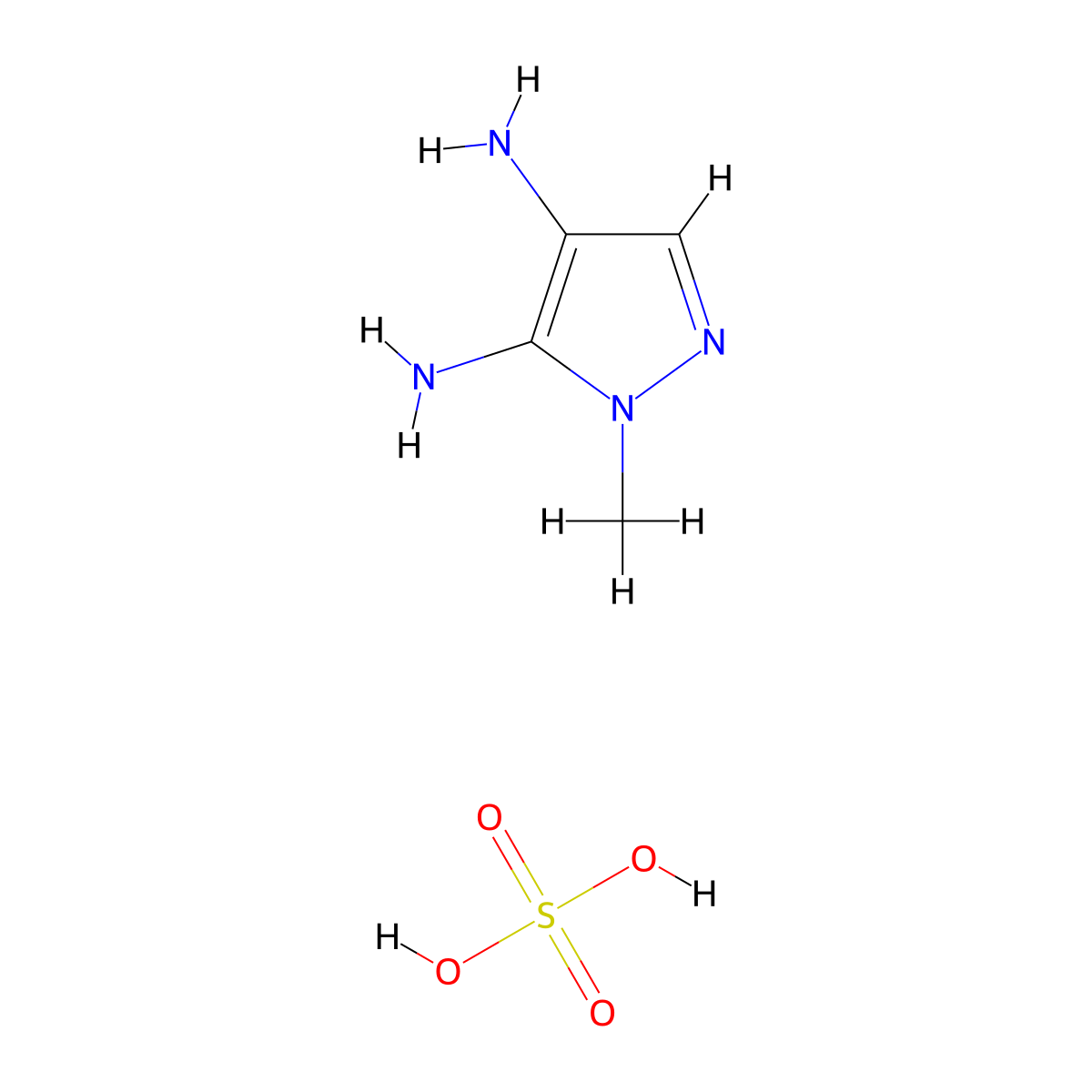 1H-Pyrazole, 4,5-diamine-1-methyl-, sulfate (1:1) molecular structure, CAS 20055-01-0
