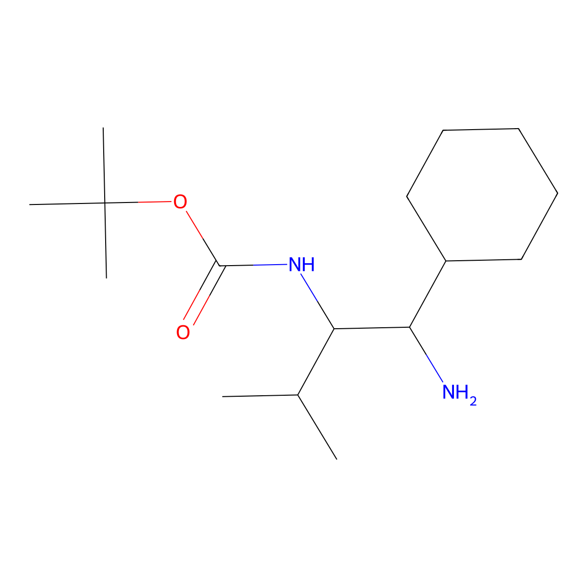 tert-butyl N-(1-amino-1-cyclohexyl-3-methylbutan-2-yl)carbamate molecular structure, CAS 2005652-75-3