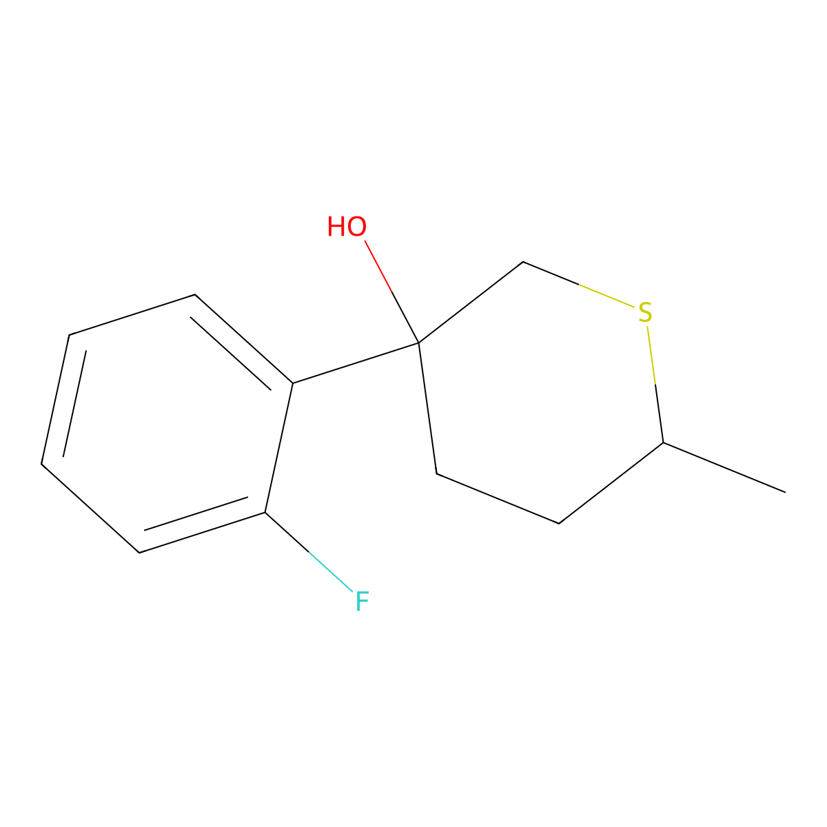 3-(2-Fluorophenyl)-6-methylthian-3-ol molecular structure, CAS 2005745-42-4