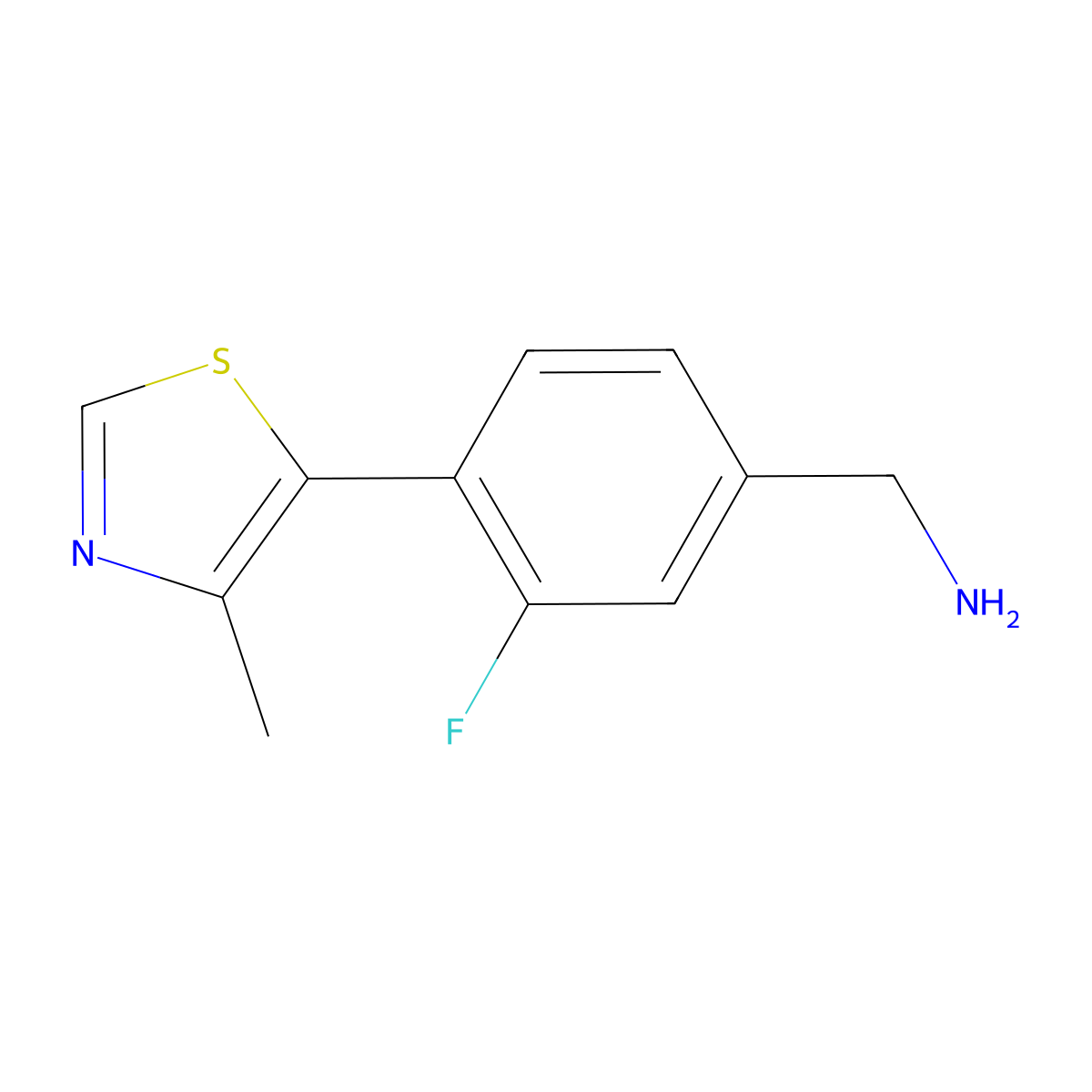(3-Fluoro-4-(4-methylthiazol-5-yl)phenyl)methanamine molecular structure, CAS 2005756-35-2