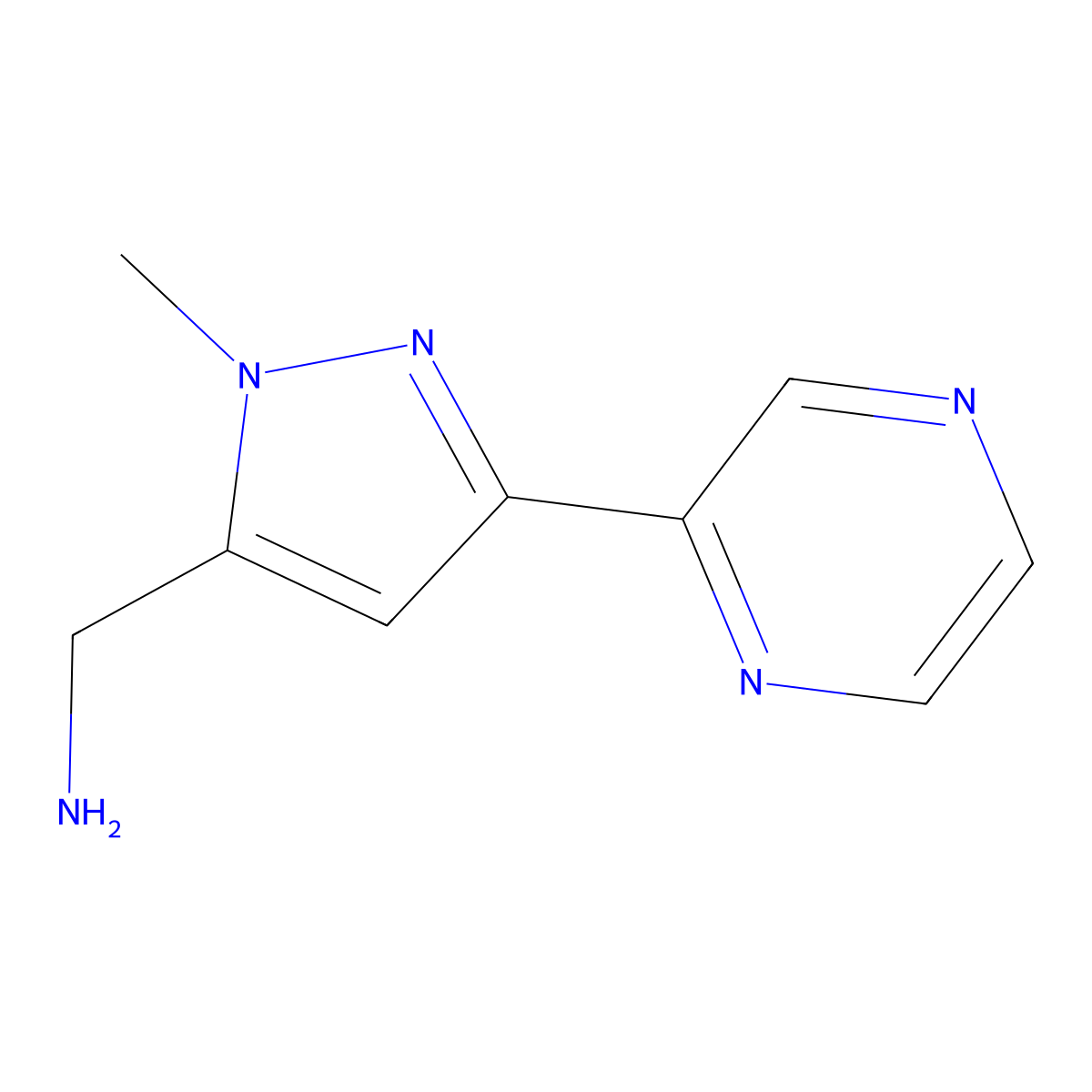 (1-methyl-3-(pyrazin-2-yl)-1H-pyrazol-5-yl)methanamine molecular structure, CAS 2005865-03-0