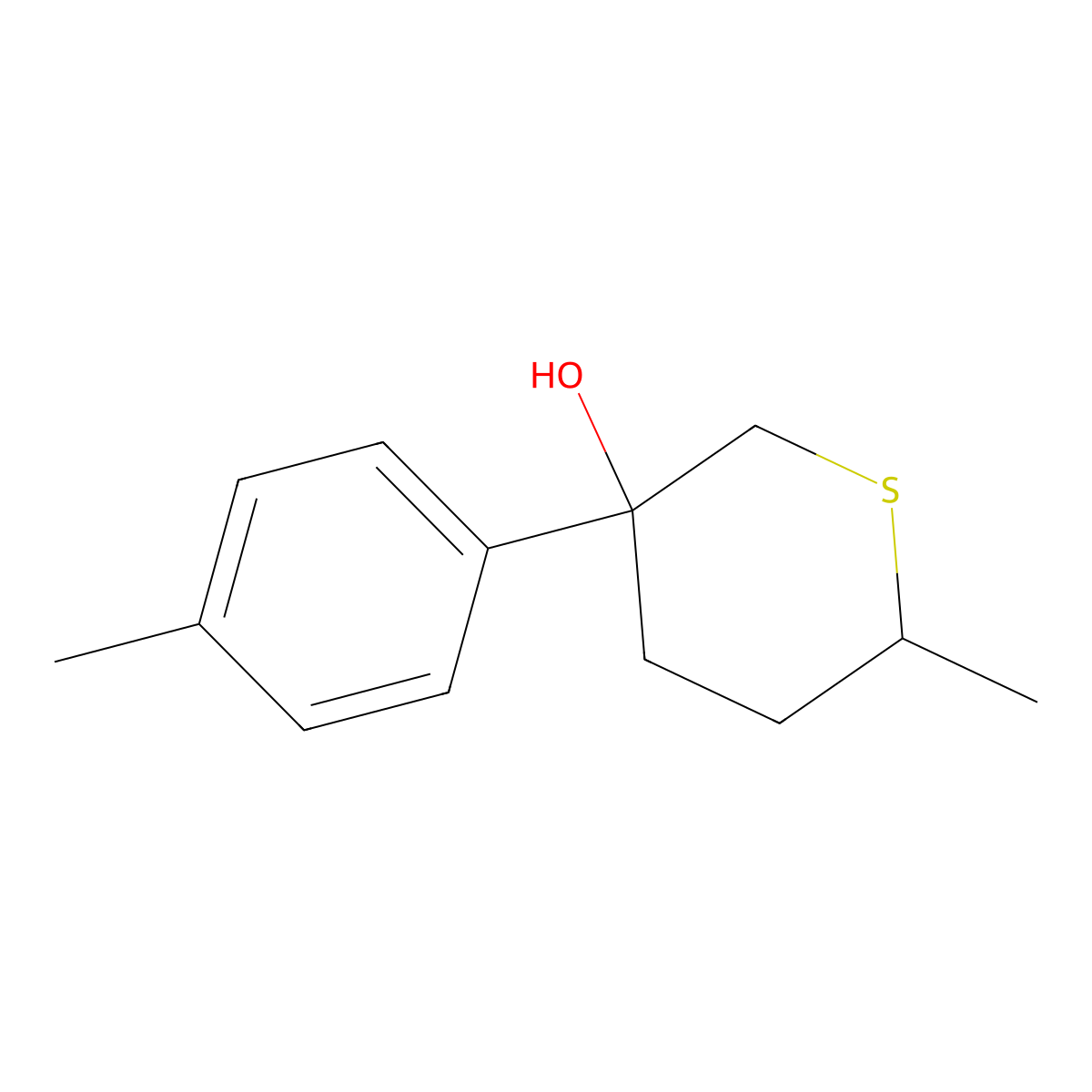 6-Methyl-3-(4-methylphenyl)thian-3-ol molecular structure, CAS 2005944-53-4