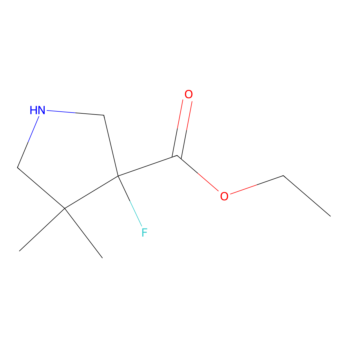 Ethyl 3-fluoro-4,4-dimethylpyrrolidine-3-carboxylate molecular structure, CAS 2005960-78-9