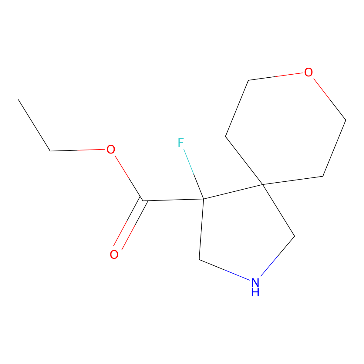 Ethyl 4-fluoro-8-oxa-2-azaspiro[4.5]decane-4-carboxylate molecular structure, CAS 2005999-79-9